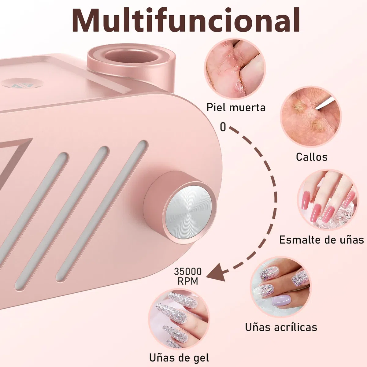 Torno para Uñas Profesional 35000 RPM, Pulidor Uñas, Lima Electrica, Nail Drill, Set Manicura y Pedicura Electrico, Kit 11 Fresas Brocas, LED Tátil, Quitar Acrílico Gel/Esmalte/Callos, Rosas