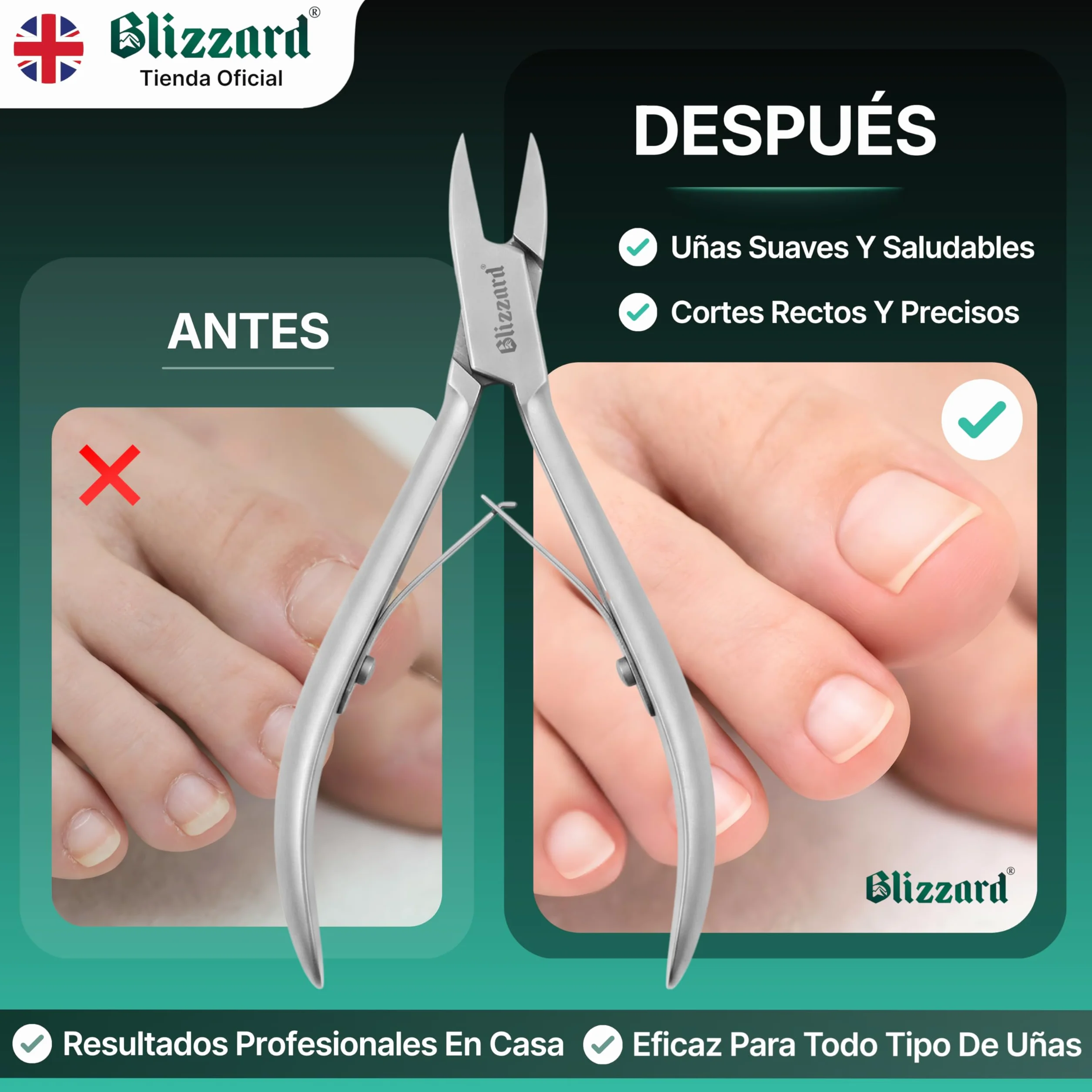 Blizzard Alicates Cortauñas Profesional para Pies - Especial Uñas Encarnadas y Delicadas - Acero Inoxidable Podología Herramientas Tijeras Pedicura Precisión - 13 cm Corte Recto