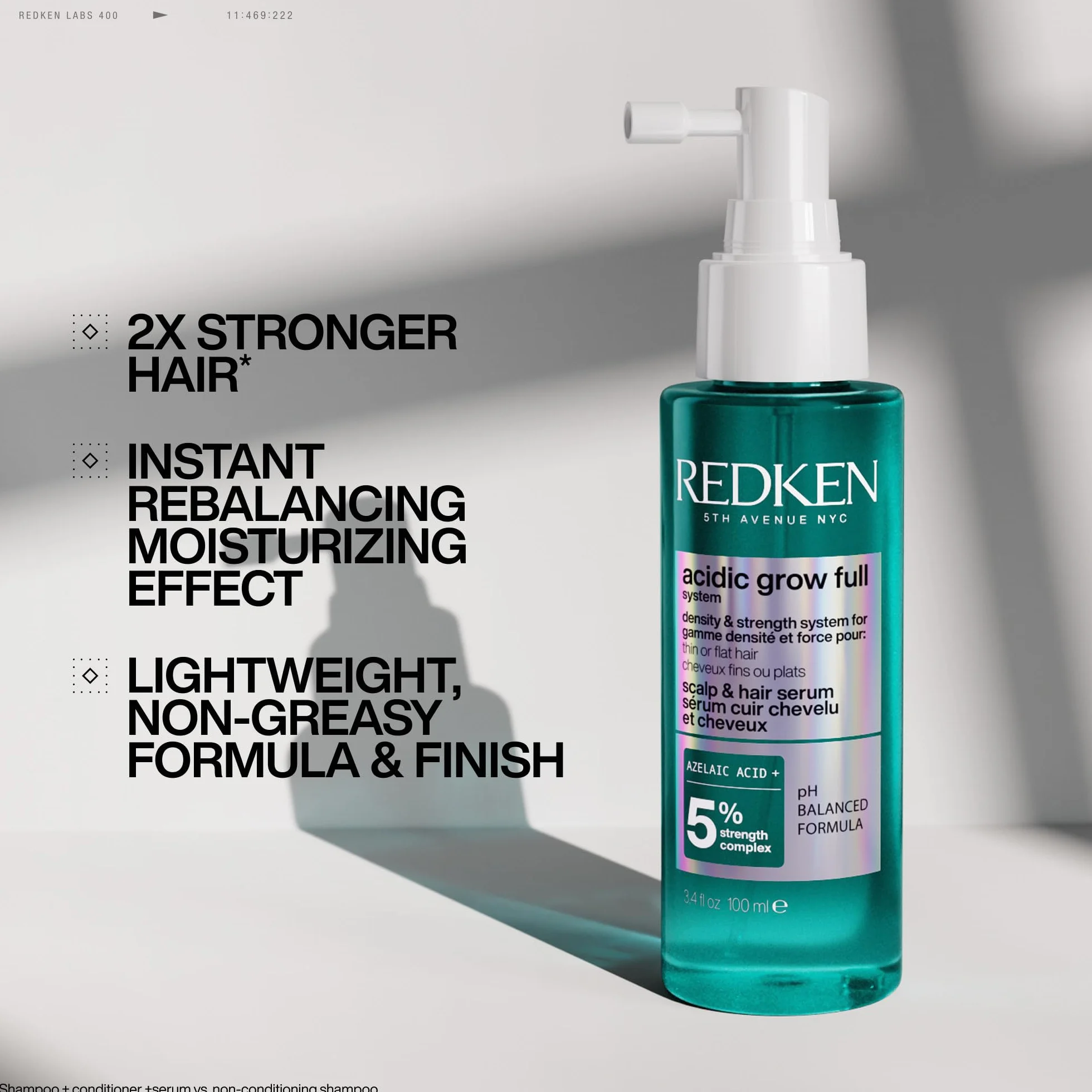 Redken, Sérum Sin Aclarado para Cuero Cabelludo Seco, Reequilibra e Hidrata, Fortalece y Densifica el Cabello, Con Ácido Azelaico y Cafeína, Acidic Grow Full System, 100 ml