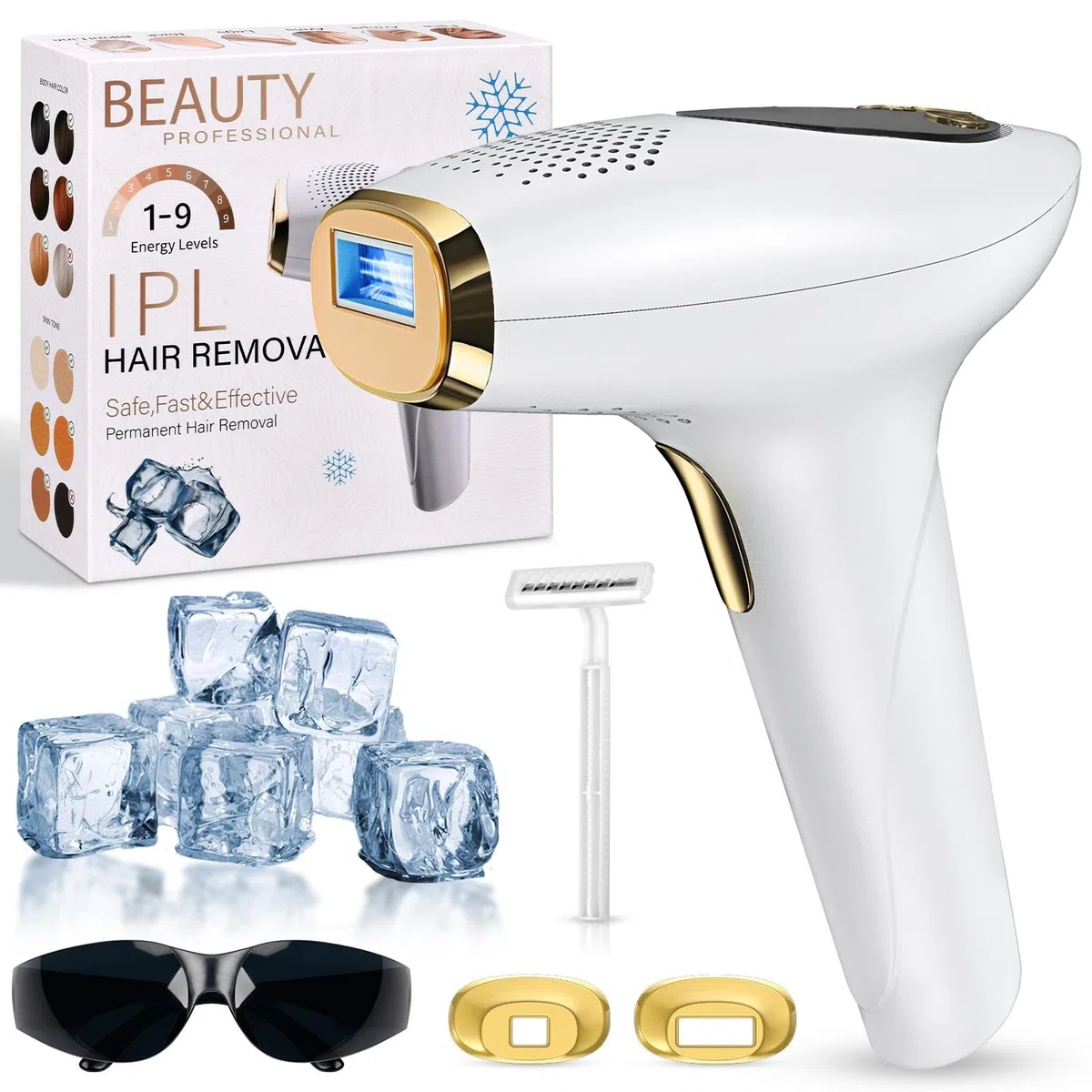 NIKYJM Depilación de Luz Pulsada con Refrigeración, 3 en 1 HR/RA/SC, 9 Nivel de Energía, Sin Dolor Depiladora Láser IPL para Mujeres, Hombres, Rostro, Bikini, Cuerpo