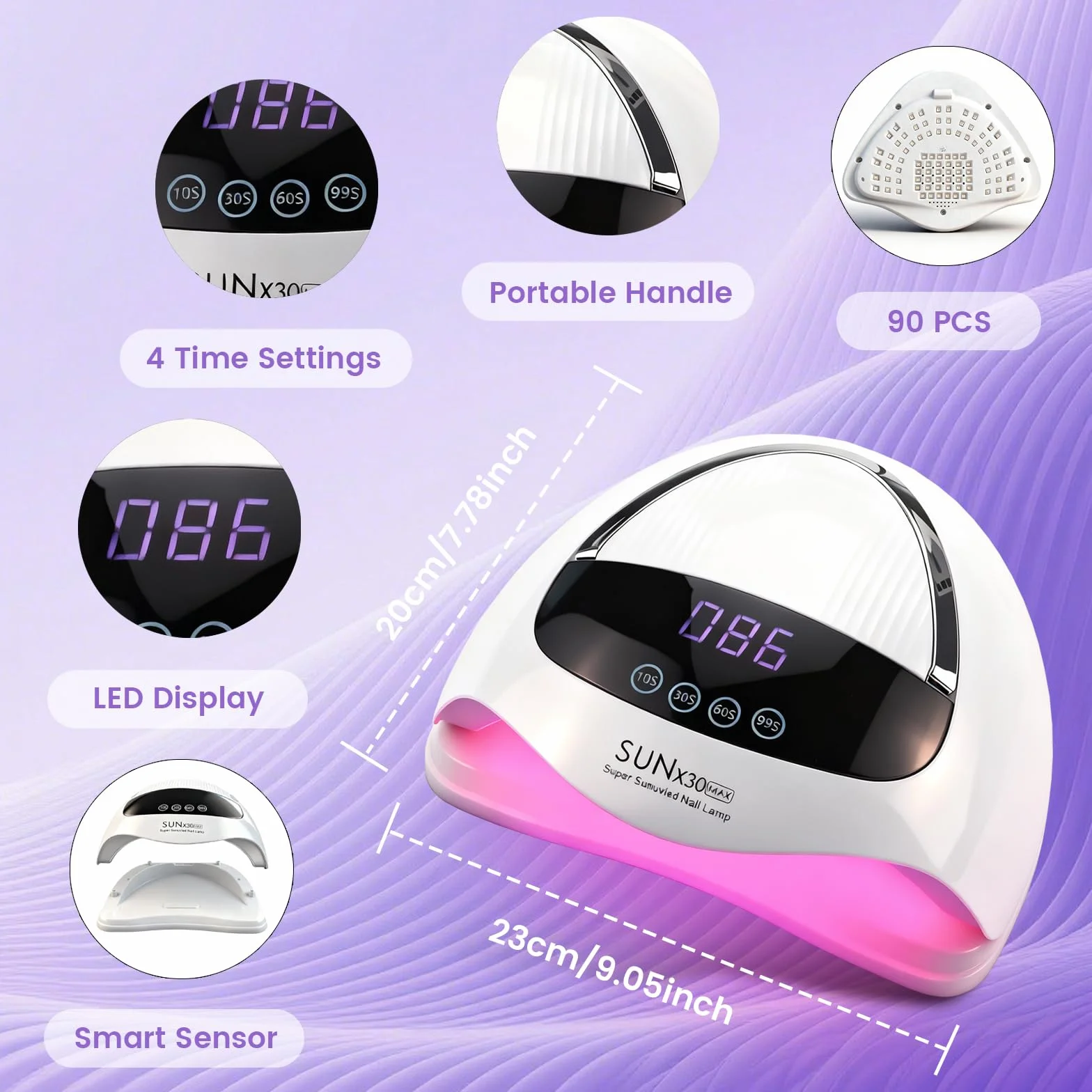 LÁMPARA UV/LED PARA UÑAS 500 W - Secador de uñas con 90 LED y sensor automático