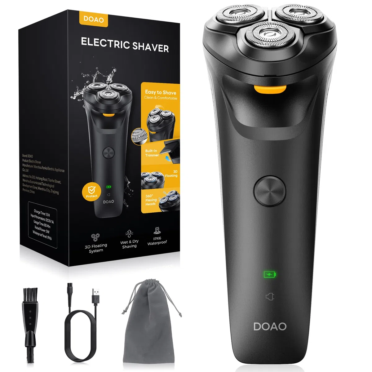 Afeitadora Electrica Hombre, Autonomía 120 minutos, Cuchilla de Acero Autoafilado, Afeitadora de barba emergente, Uso Diario o de Viaje, Rendimiento Potente y Eficiente, 8200rpm