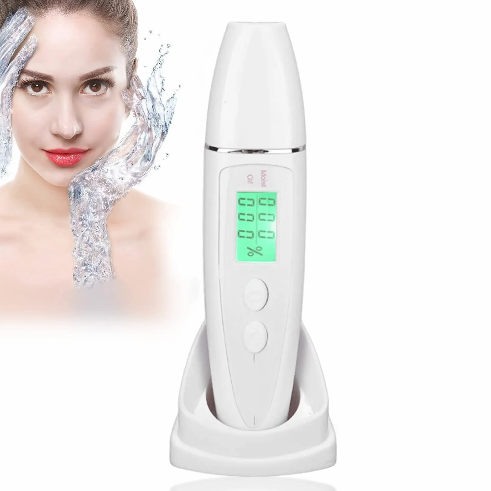Probador de Piel Facial Con Pantalla Inteligente, Medidor Preciso de Humedad y Grasa Cutánea Portátil con Pantalla LED para Salón, Spa o Uso Doméstico Digital Skin Detector