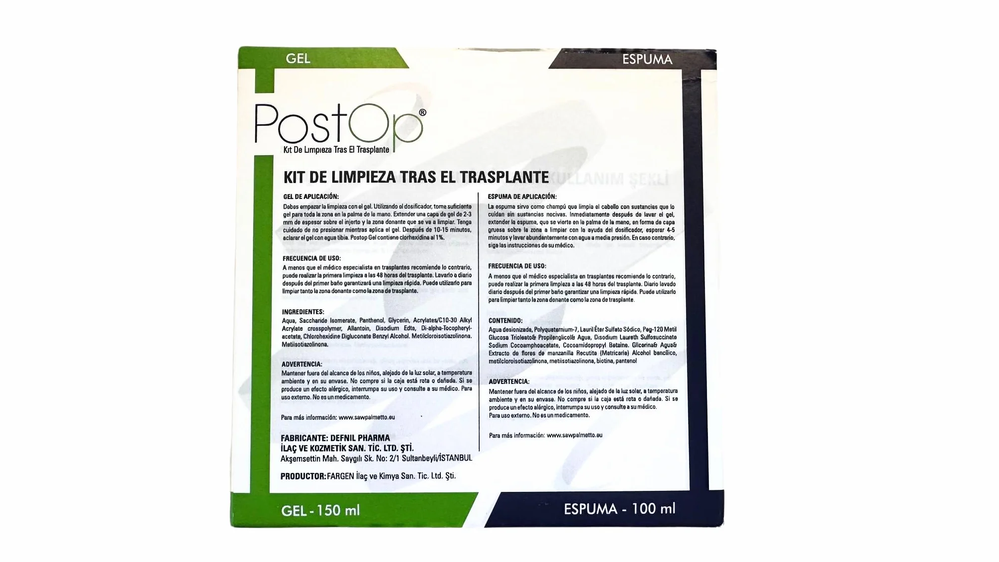 PostOp Kit post trasplante capilar champú espuma gel hidratante para FUE FUT