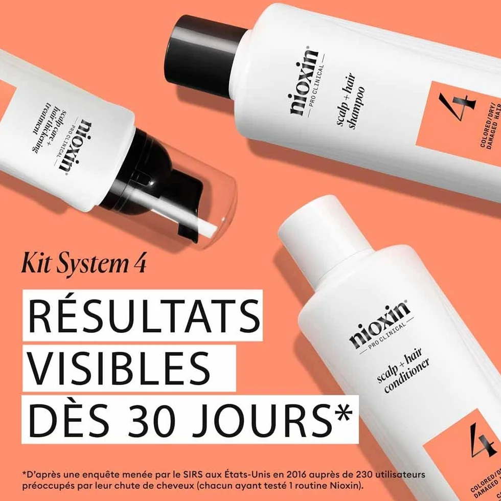 Nioxin Scalp + Hair Kit System 4 – Cuidado del cabello para cabello dañado, visiblemente más fino – Champú, acondicionador y tratamiento para el cuero cabelludo (150 + 150 + 40 ml)