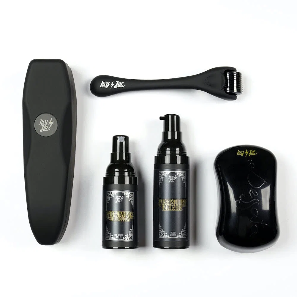 HEY JOE Kit Beard Growth System - Innovador Kit Para El Crecimiento De Barba A Base De Células Madre Vegetales - Tratamiento De 50 Días, color Black