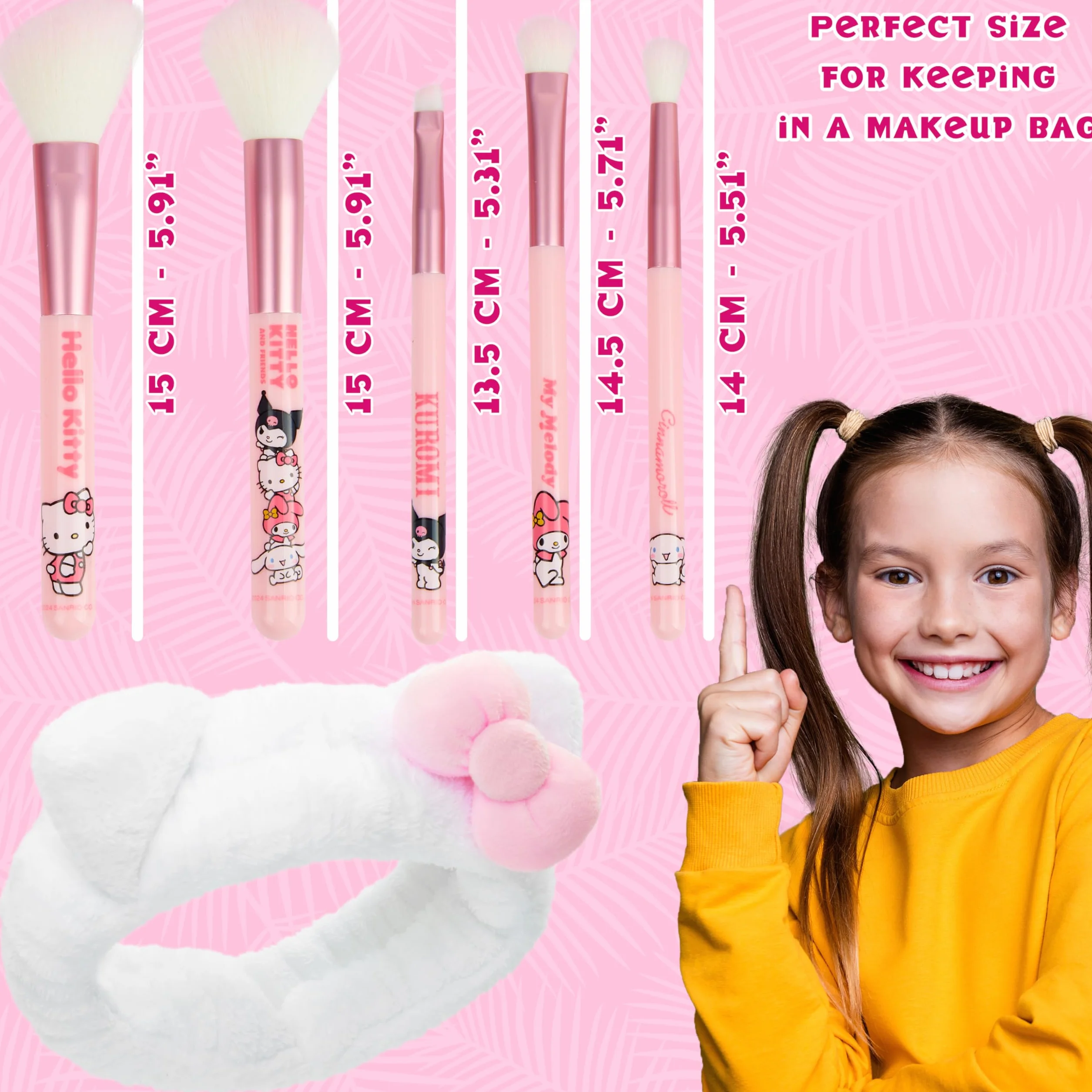 Hello Kitty Set de Brochas de Maquillaje, Kit de 5 Pinceles - Regalos para Mujer