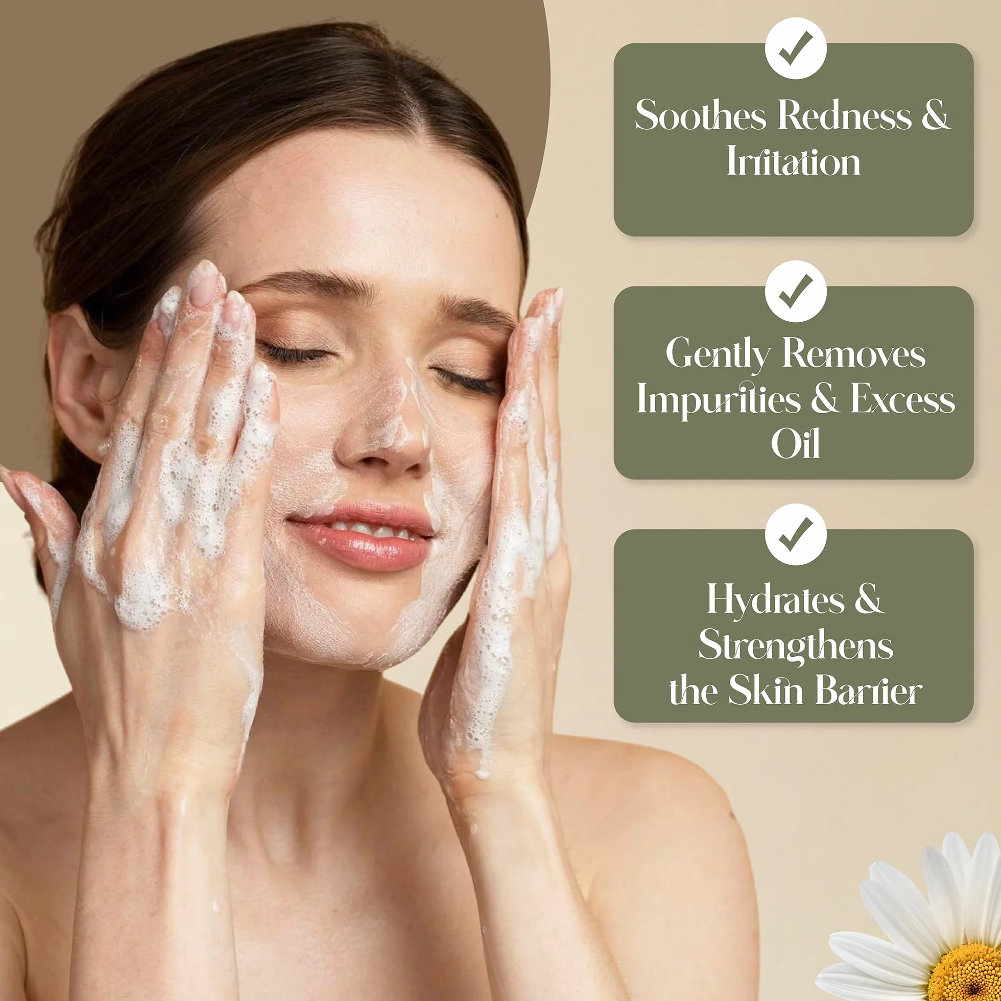 Espuma limpiadora facial orgánica – Limpieza facial suave para pieles sensibles – Con aloe vera, ácido hialurónico y manzanilla – Limpiador de espuma hidratante – Vegano y sin perfume – 150 ml