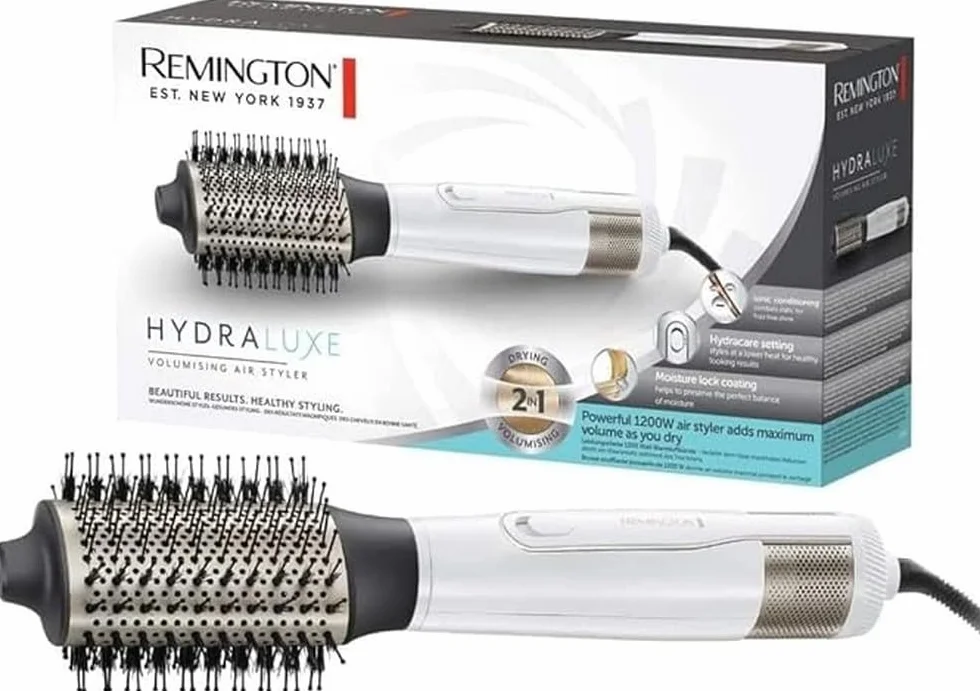 Remington Hydraluxe Cepillo de Aire Voluminizador AS8901, 1200 W, 3 Temperaturas, 2 Velocidades, Blanco