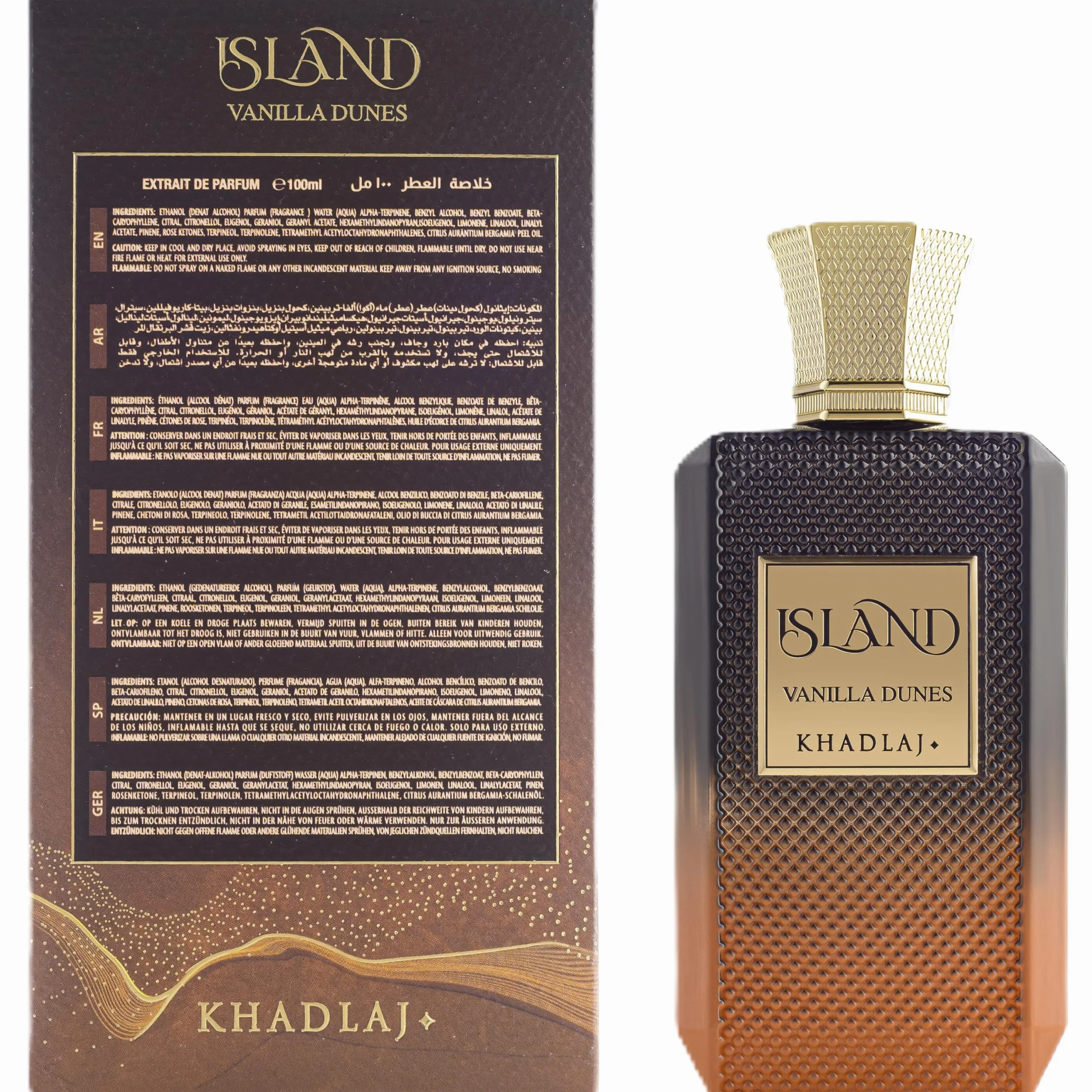 KHADLAJ PERFUMES Extracto de perfume Khadlaj Island Vanilla Dunes Spray 100 ml Perfume Vainilla Bourbon Caliente y Especiado