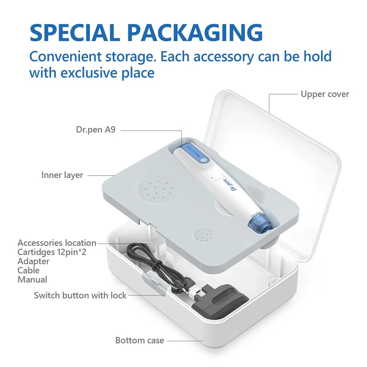 Dr.pen Ultima A9 Derma-Pen Microneedling Pen Inalámbrica y Profesional con 22 Cartuchos de Repuesto - Máquina de Microagujas Ajustable para el Cuidado de la Piel