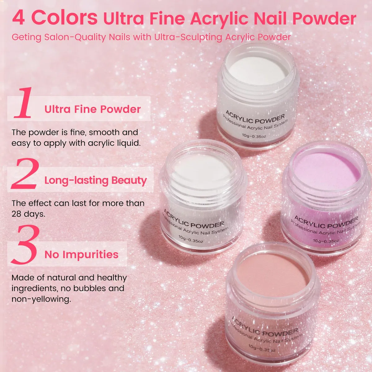 Kit de Uñas Acrílicas para Principiantes Completo: 4 Colores Acrilico Para Uñas con Dedo de Práctica Taladro Lámpara UV - Kit Uñas Semipermanentes Extensión con Bolsa Glitter