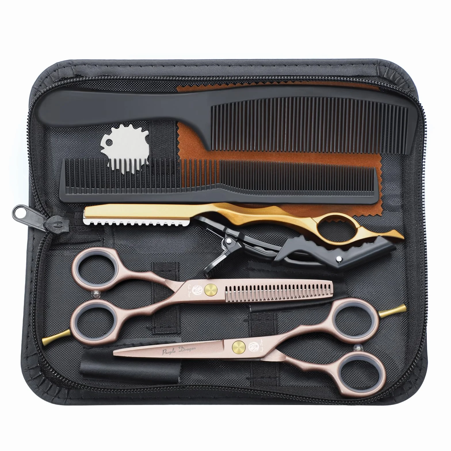 Tijeras de peluquería profesionales de 5,5 pulgadas, juego de tijeras de peluquero, de corte de pelo perfecto para mujeres y hombres, tijeras afiladas para peluquero/principiante (de color oro rosa)