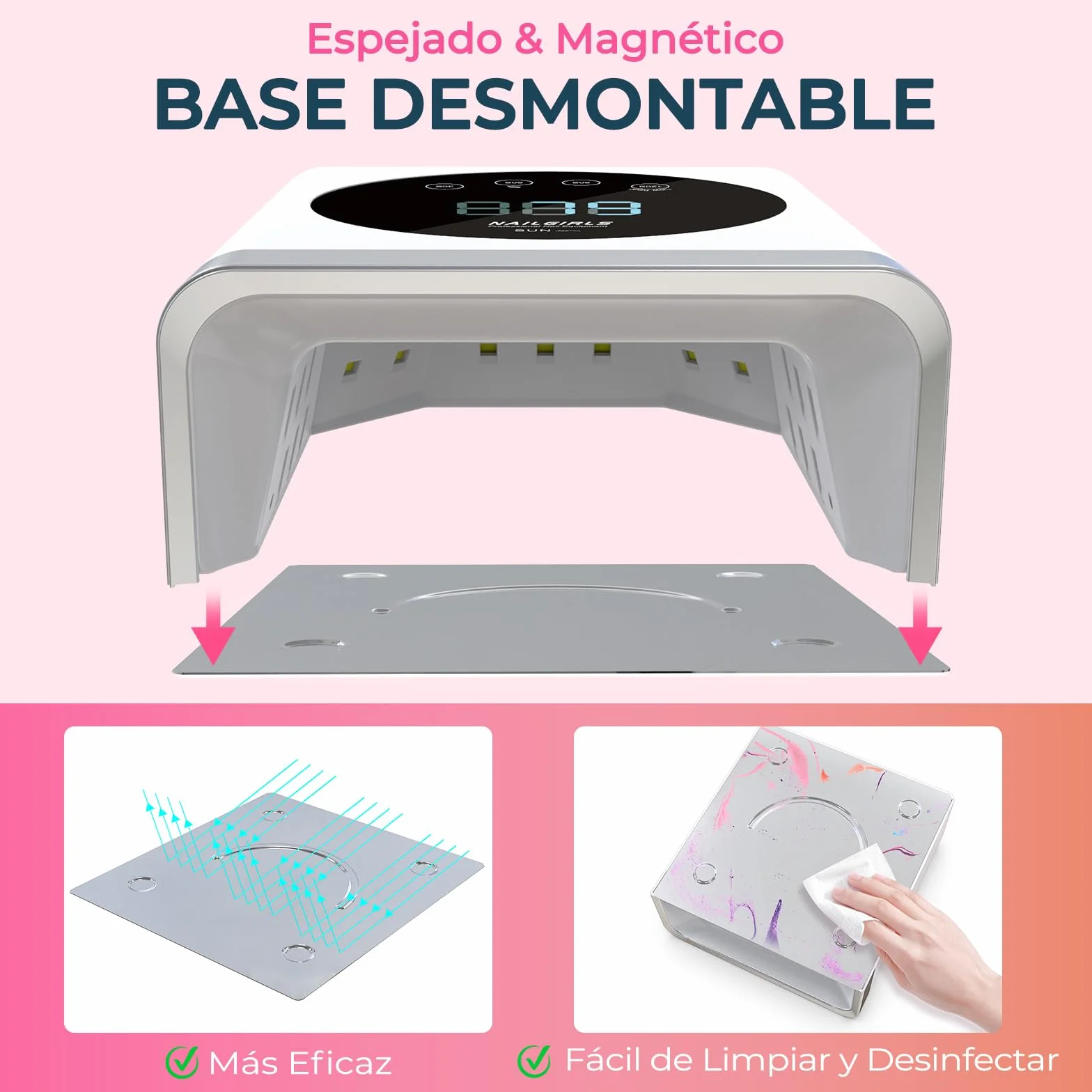 NAILGIRLS Lámpara LED UV Profesional, secador de uñas Rápido de 150 W para gel y esmalte regular, secador LED de gel de curado de esmalte de uñas con 4 ajustes de temporizador, sensor automático
