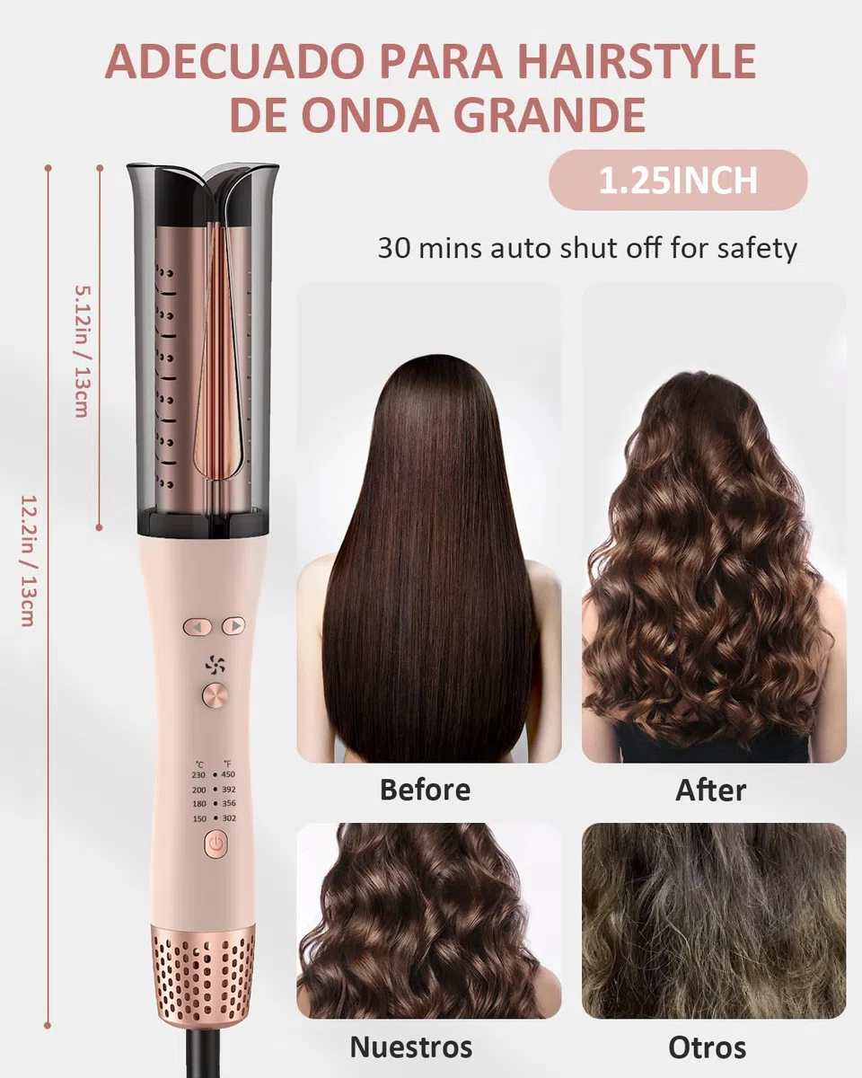 Rizador de Pelo Automatico, Rizador automático de iones negativos Rizador pelo Ondas Automático Rizos Grandes Beach Waves Moldeador Tenacilla para Pelo Largo Hair Curler Anti-Quemaduras