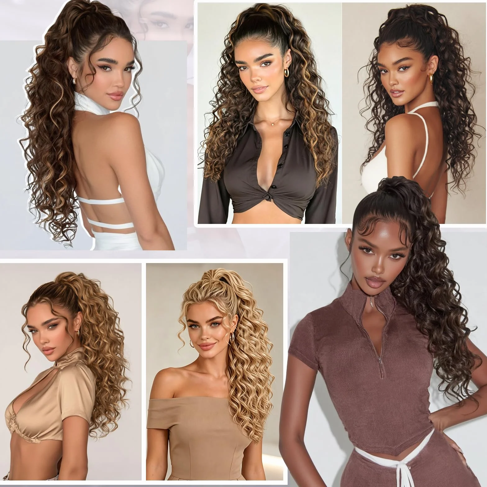 FESHFEN Coletas Postizas Rizado con Pinza - Coleta Postiza Pelo Negro Natural Ondulado Larga Ponytail Clip de Extensiones de Cabello Sintético Cola Postizos para Mujeres, 65 cm