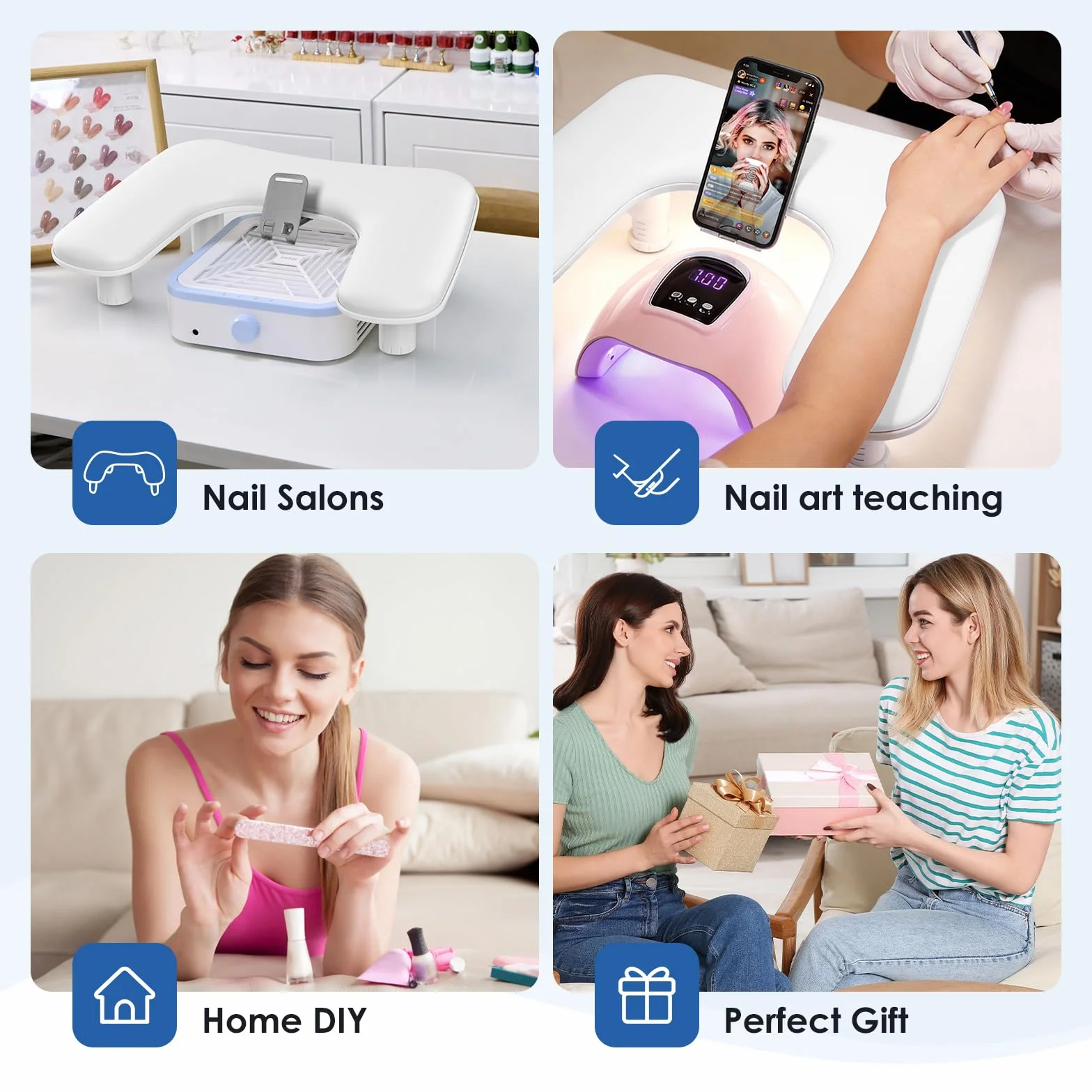 Reposa Manos para Manicura: Altura Ajustable Reposabrazos Manicura con Soporte Para Teléfono - Cómoda Funda de Piel Sintética PU Reposa Manos para Manicura para Hogar Salón - Blanco