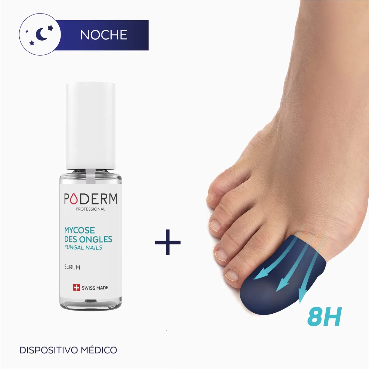 PODERM – HONGOS UÑAS PIES TRATAMIENTO PROFESIONAL DE NOCHE INTENSIVO 2 en 1 – Elimina la micosis | VEGANO | pies/manos | Fácil y rápido | Swiss Made