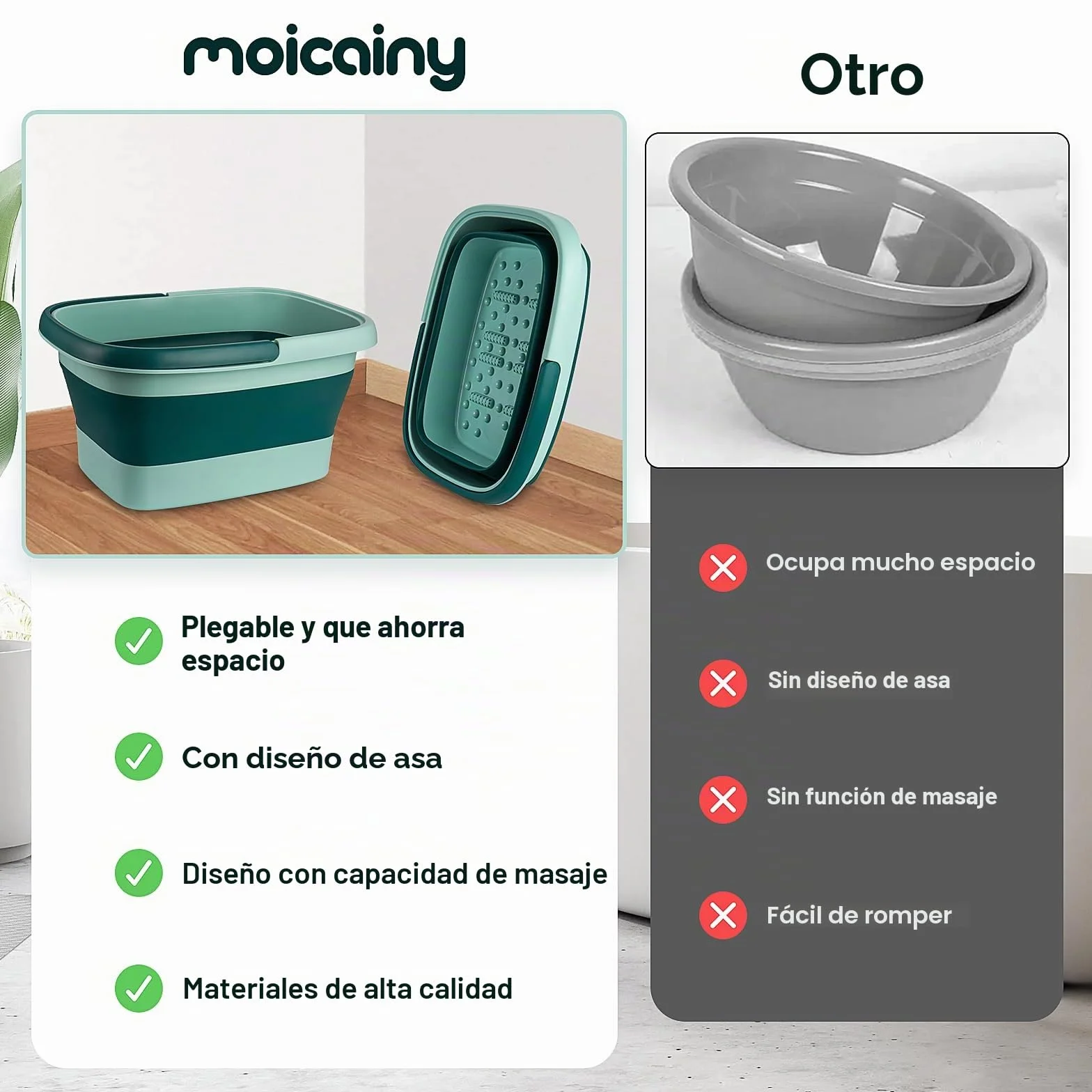 Hidromasaje Para Pies Plegable, Baño Portátil con Asa y Masaje
