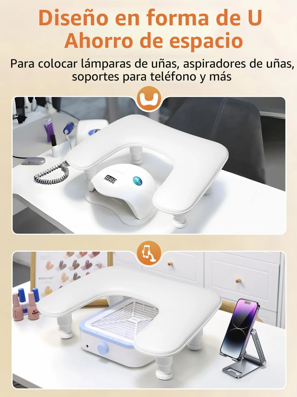 Deciniee Reposabrazos Manicura: En Forma de U Reposa Manos para Manicura - Altura Ajustable Apoya Manos Manicura para Mesa Manicura Profesional - Blanco
