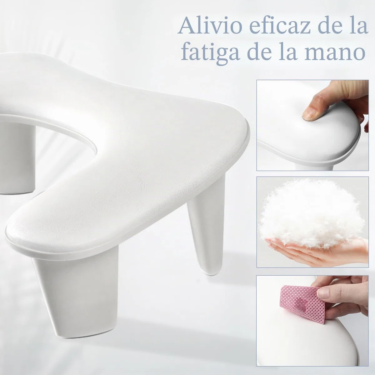 Reposabrazos para uñas Tech: Reposabrazos para manicura en forma de U, reposabrazos grande blanco de microfibra de piel sintética para cojín de uñas acrílico