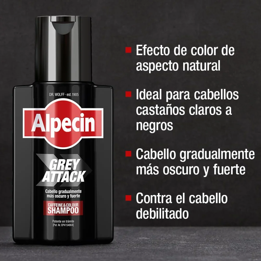 Alpecin Grey Attack Caffeine & Colour Shampoo for Men 2x 200ml | Cabello gradualmente más oscuro y fuerte | Efecto de color controlado y de aspecto natural con menos canas