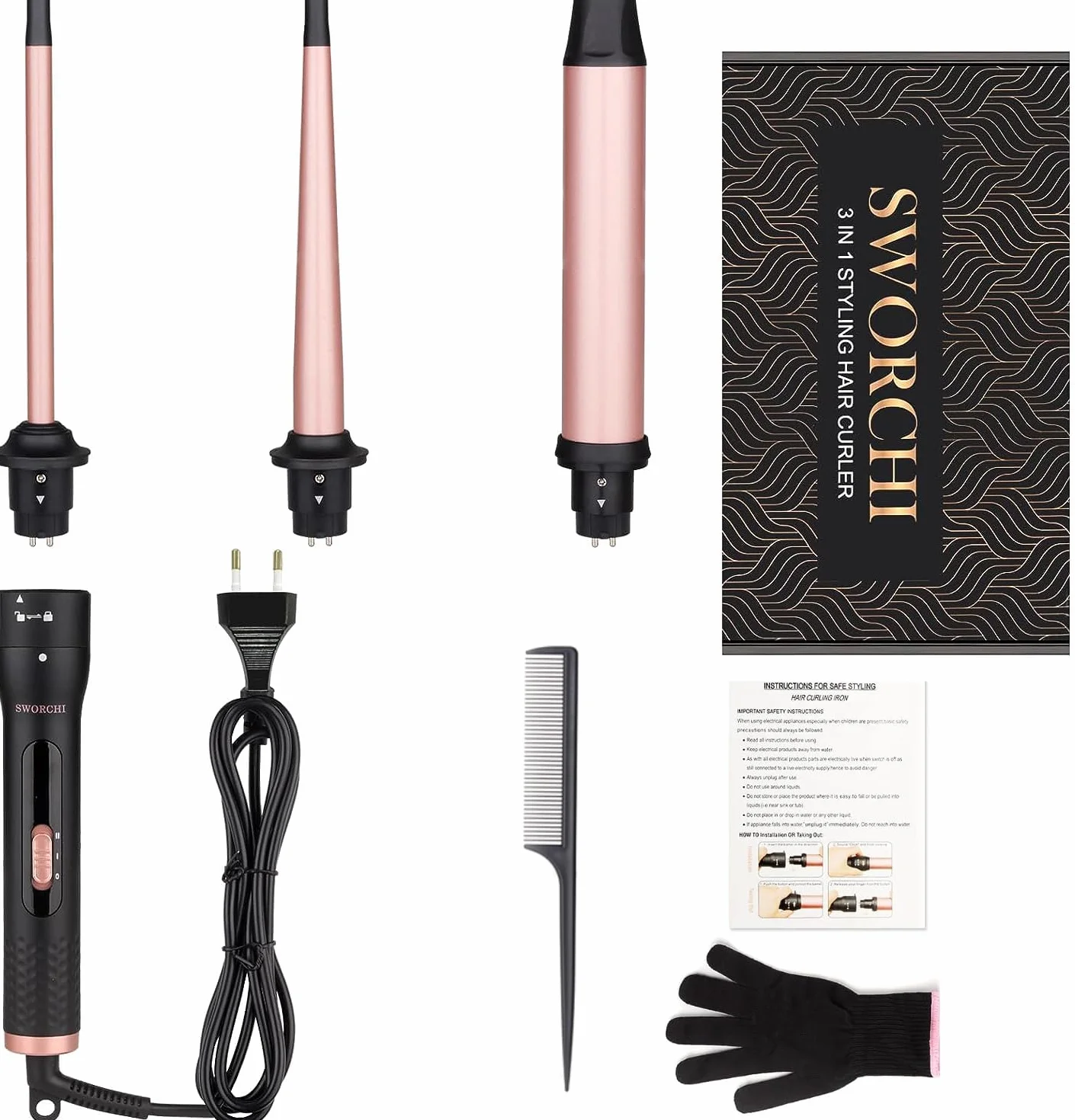 Rizador pelo Ondas Rizador de Pelo 3 en 1 Temperatura Ajustable Rizador Pelo 9-32mm Tenacillas para Rizar el Pelo Profesional Pantalla LCD Curling Iron para Rizos Grandes y Pequeños