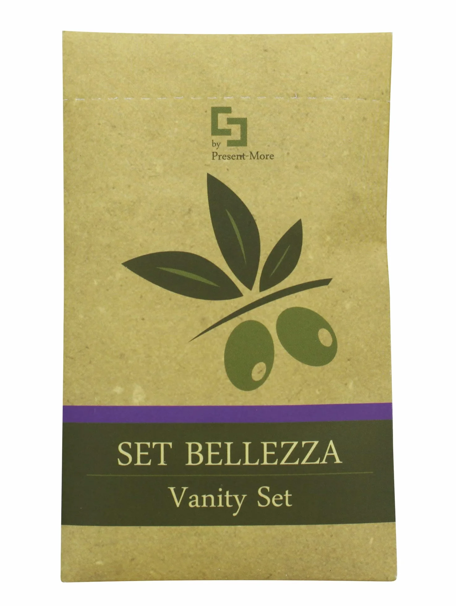 PRESENT-MORE - Vanity Set de 100 piezas - Línea Beauty Oil - Kit con discos desmaquillantes, lima para uñas y algodón Fioc - Embalaje ecológico de Stone Paper - Ideal para hoteles y B&B