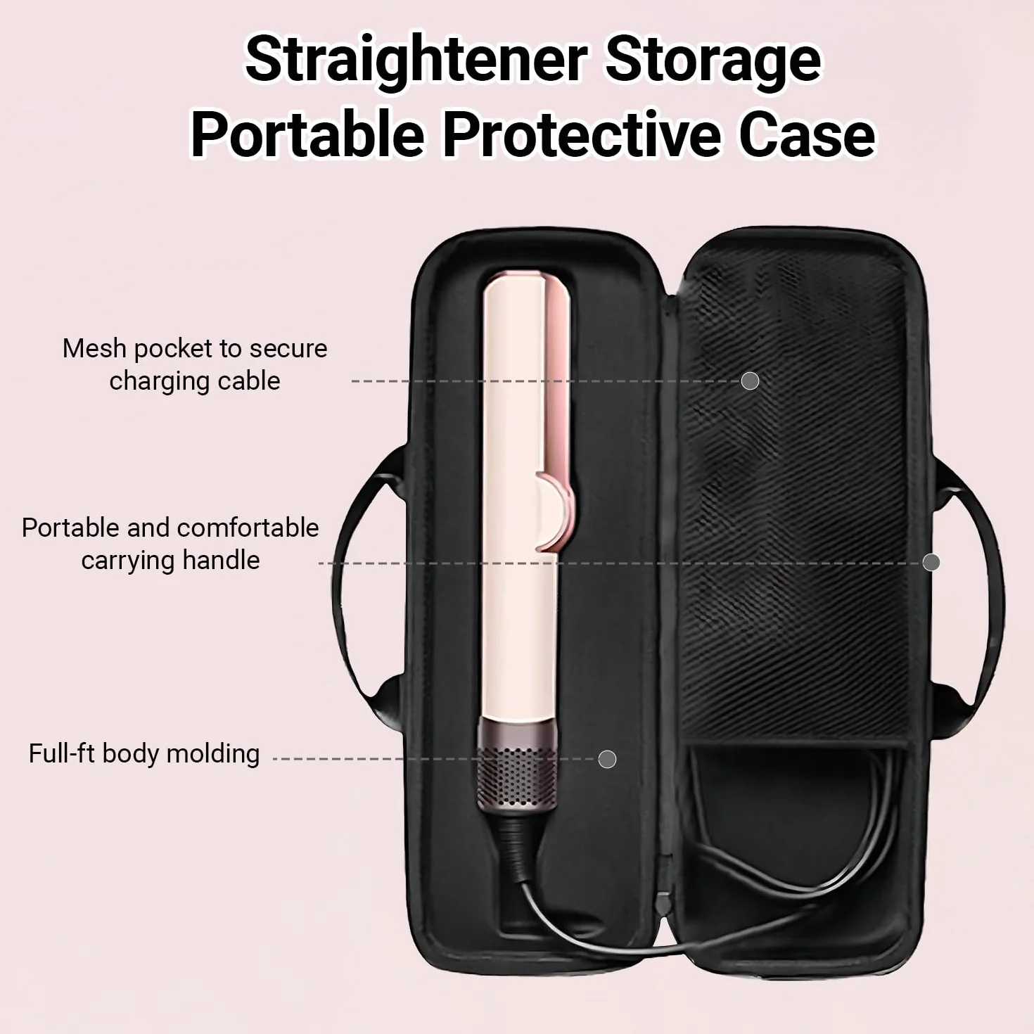 Bolsa de transporte para plancha de pelo Dyson Airstrait HT01, estuche rígido para plancha de pelo, impermeable, resistente a los arañazos y almacenamiento organizado para accesorios de potencia