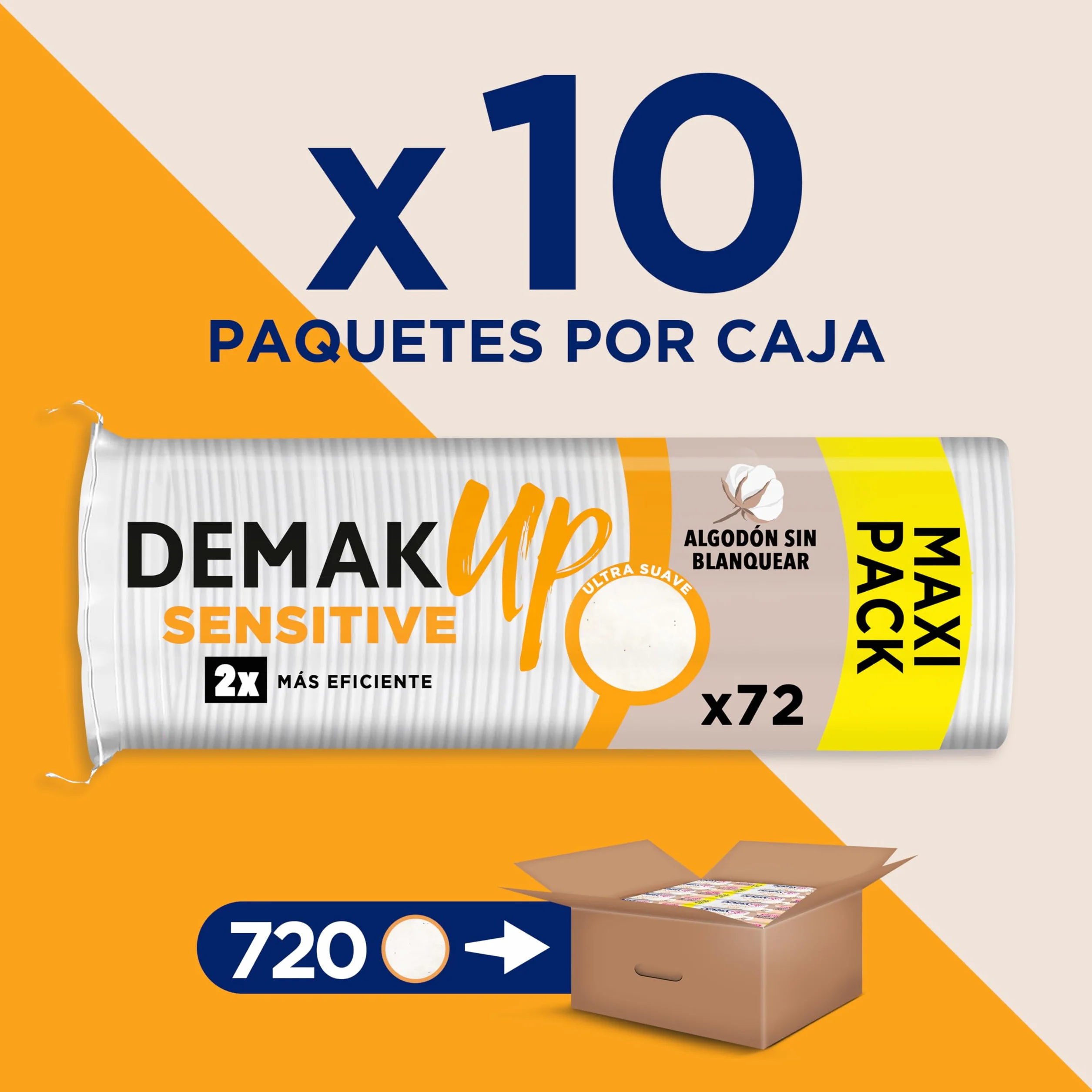 Demak'Up Sensitive - 720 Discos Desmaquillantes Redondos de Algodón Natural Sin Blanquear - 10x72 Unidades