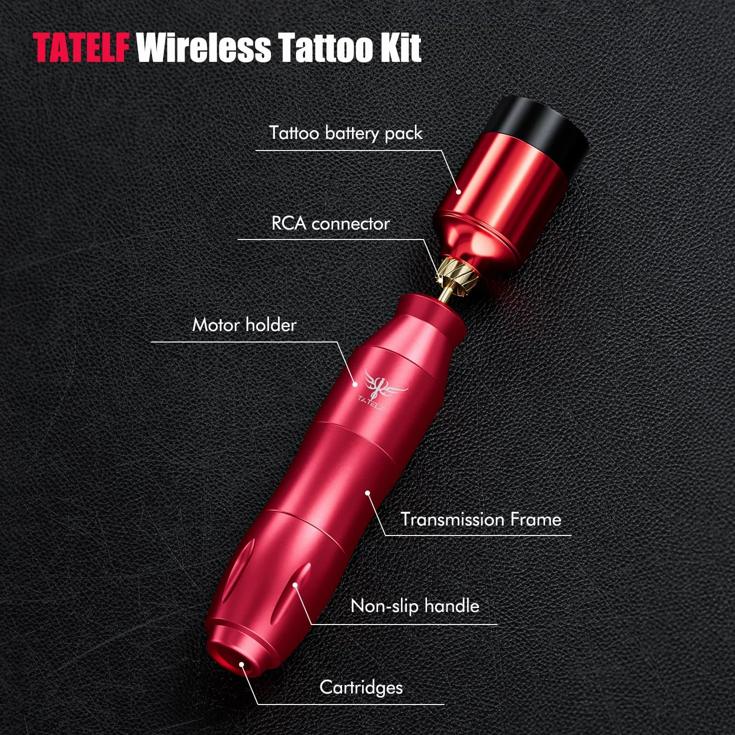 TATELF Máquina de Tatuaje Rotativa Inalámbrica, 1500mAh Batería LCD, Kit Completo con 5 Tintas y 10 Agujas Cartucho para Principiantes y Artistas