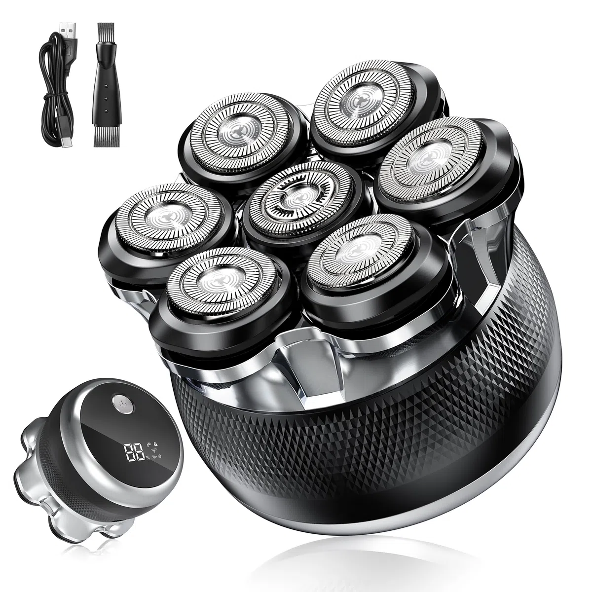Afeitadora Cabeza Hombre, 7D Maquina Afeitar con 2 Velocidades Ajustables, Magnéticos Maquinilla Afeitadora electrica hombre en Seco y Húmedo con Pantalla LED