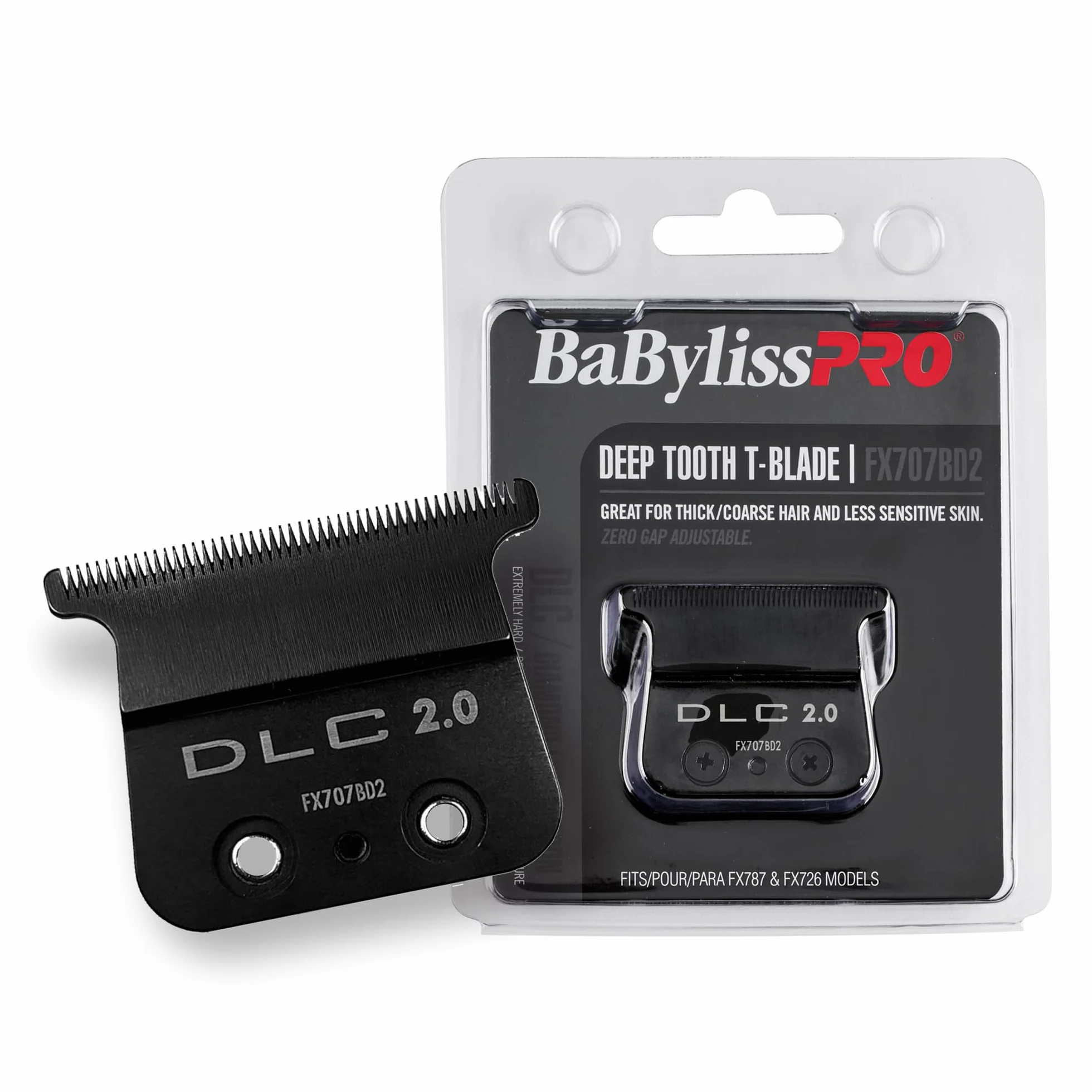 BabylissPRO FX707BD2 - Cuchillas de repuesto en T para máquinas cortapelos, DLC, dientes profundos de 2,0 mm para FX787 y FX726