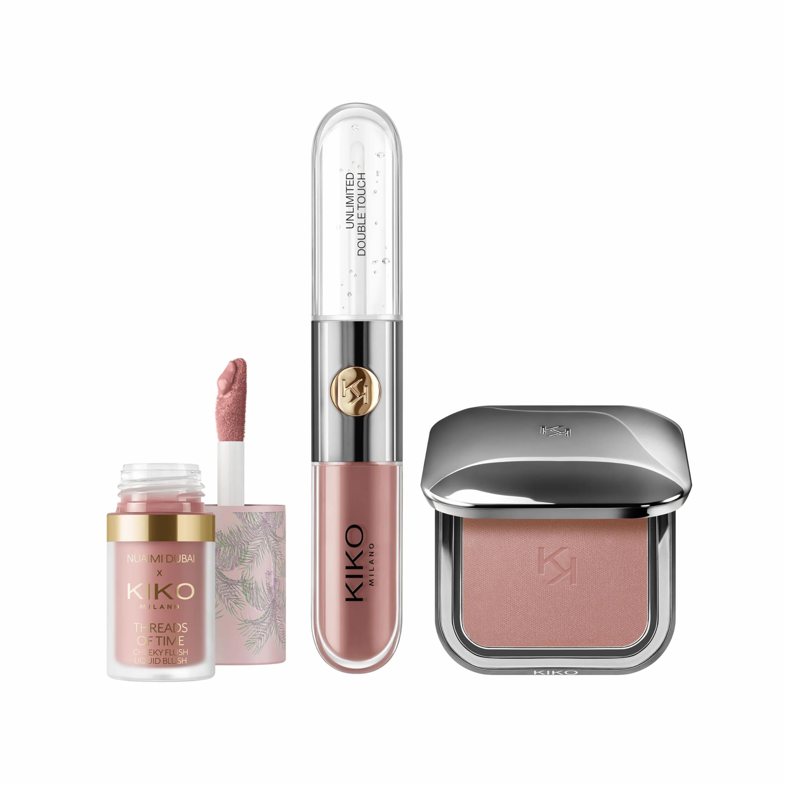 KIKO Milano Threads Of Time Lip To Cheek Make Up Kit, Kit De Maquillaje De Regalo: Labial Y Brillo 2 En 1, Colorete Líquido Y Colorete En Polvo