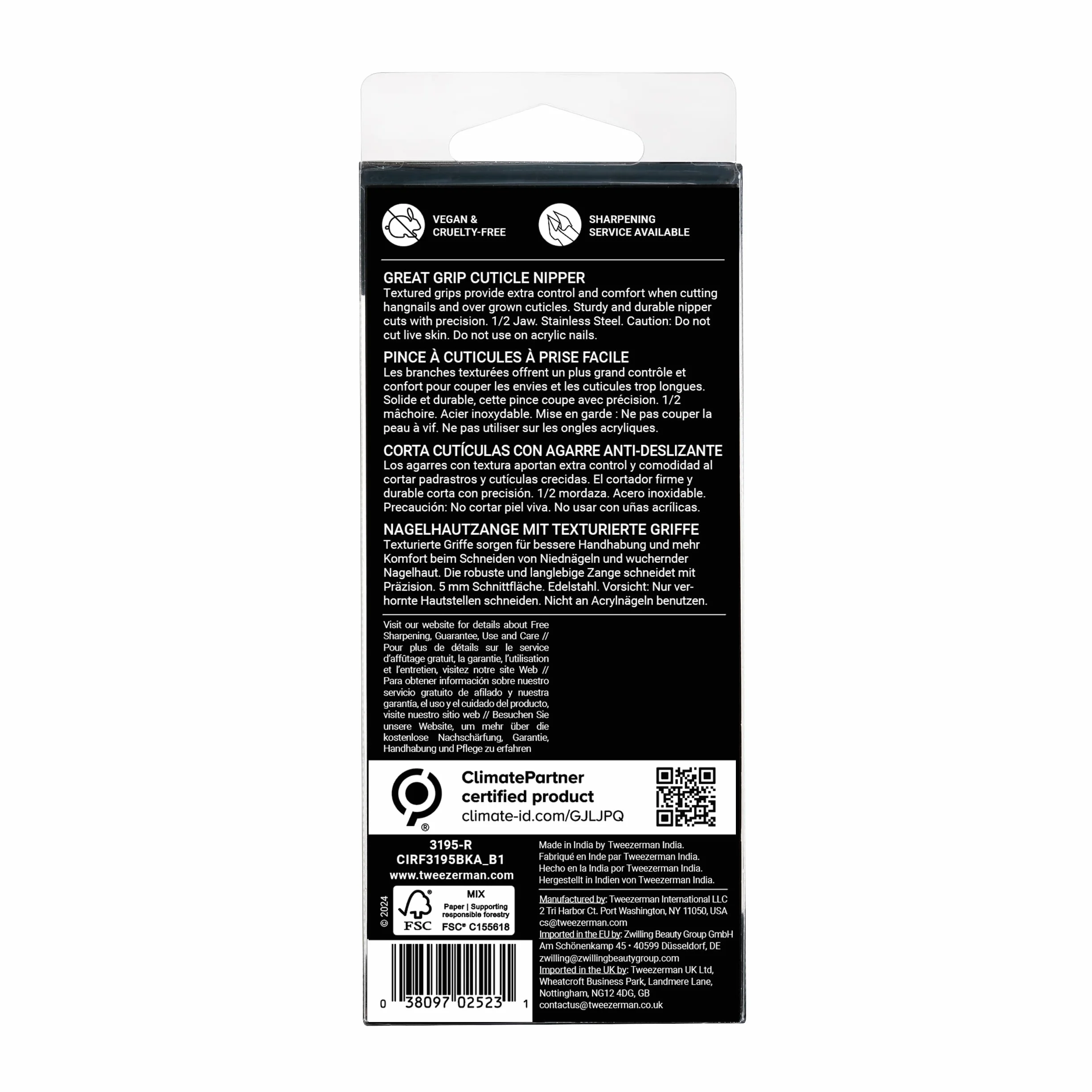 TWEEZERMAN Alicate para cutículas (eliminación precisa de cutículas, diseño ergonómico, hojas afiladas a mano, acero inoxidable)