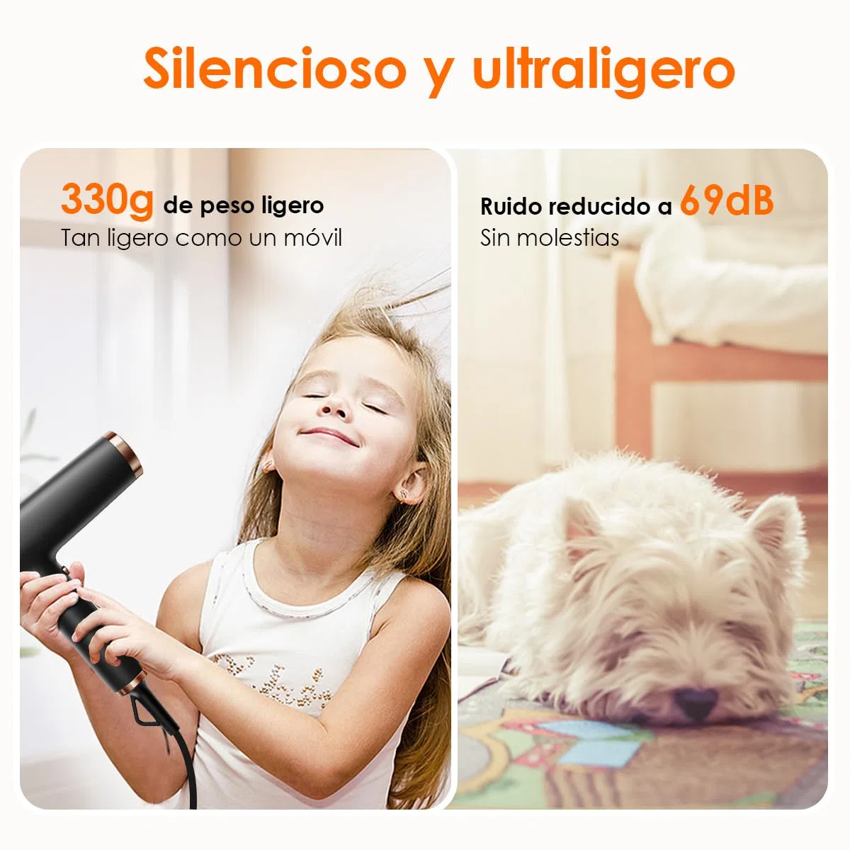 Faszin Secador de Pelo Profesional, Secador Rápido Ligero, Motor 110,000 RPM, Secador Pelo Iónico de 200 Millones para Mujeres y Hombres, Silencioso con 3 Boquillas Magnéticas (Negro y oro)