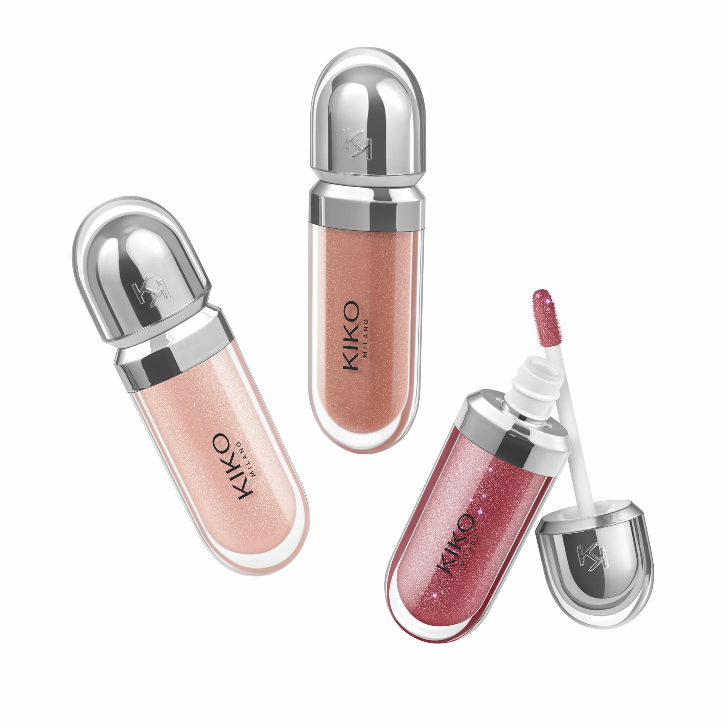 KIKO Milano Glossy Lip Set 03, Kit De Labios: 3 Brillos De Labios Hidratantes Efecto Volumen 3D