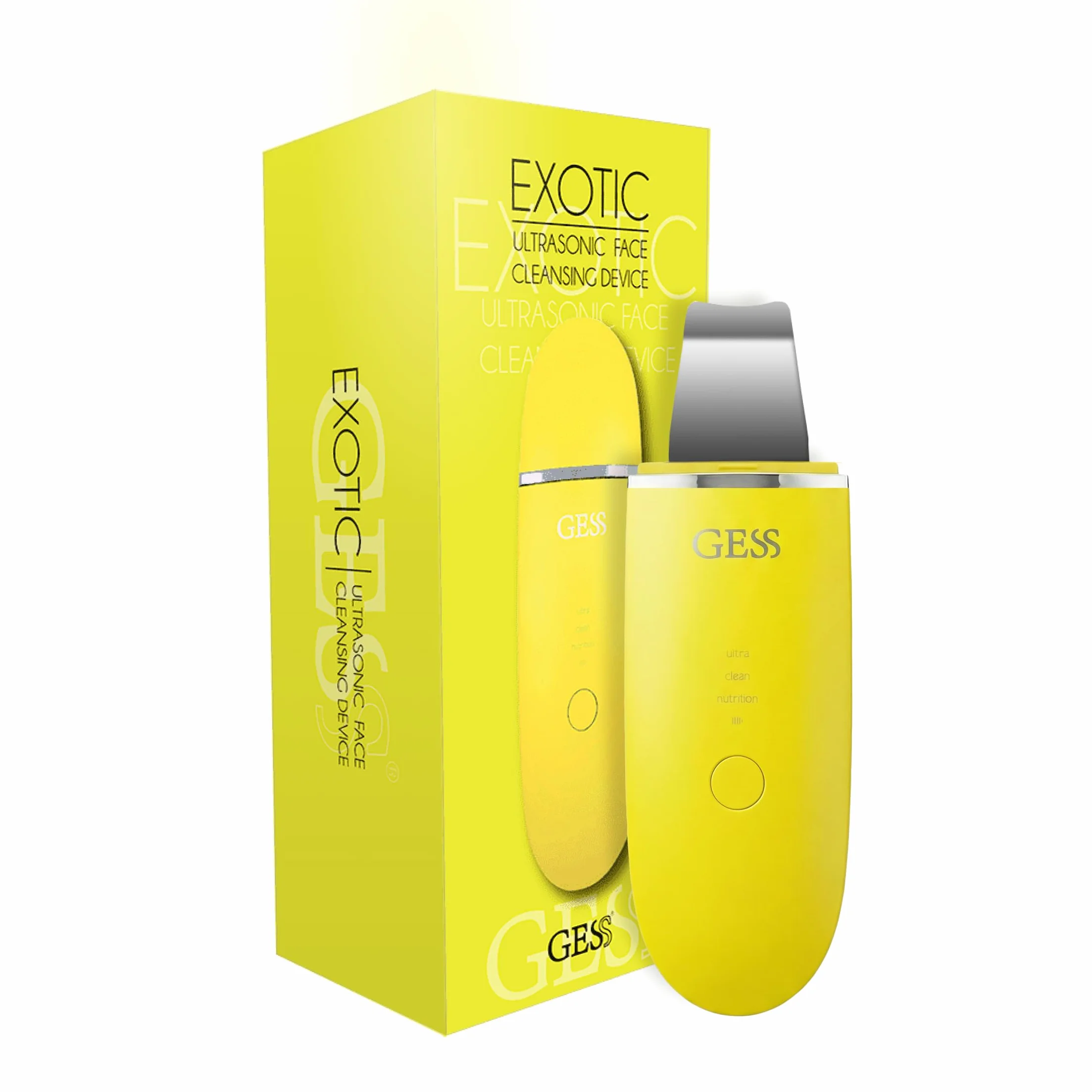 GESS Exotic - Original - Exfoliante ultrasónico para limpieza facial, 5 modos, limpiador de poros, exfoliante ultrasónico, antiedad, eliminador de puntos negros, estiramiento facial - amarillo