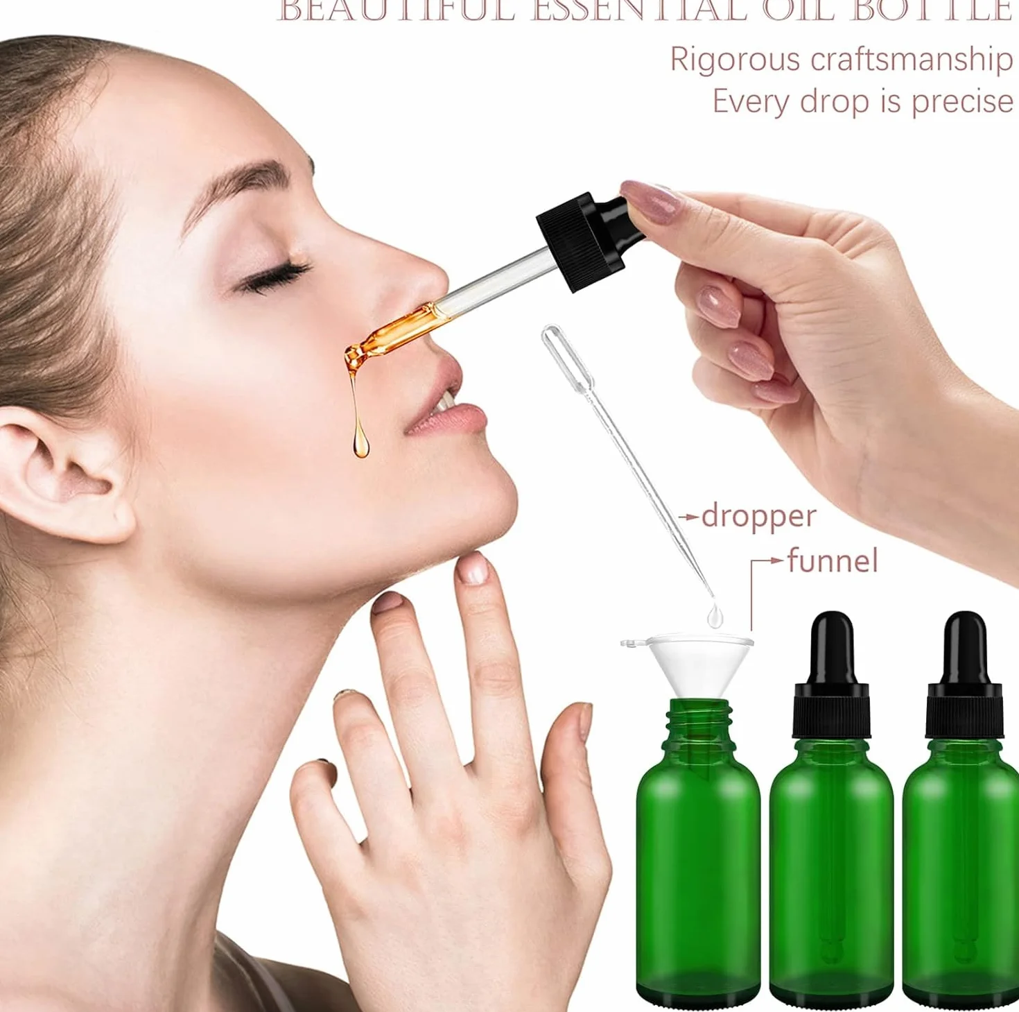 AMJKEJI 12 Piezas Frascos Cuentagotas 30 ml, Verde Cristal Botellas Cuentagotas con 2 Goteros y Embudos, Botellas Cuentagotas de Vidrio para Aceite Esencial, Fragancia, Aromaterapia, Laboratorio