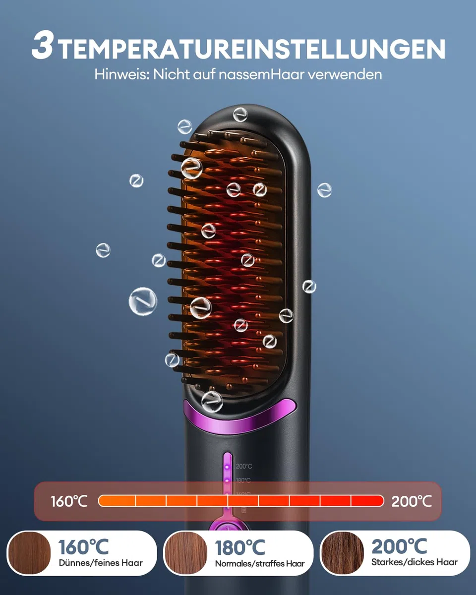 Cepillo Alisador Pelo, Hair Straightener Brush, Calentamiento Rápido, Protección Antiquemaduras, Anti Encrespamiento Mini cepillo alisador, plancha de pelo portátil para viajes
