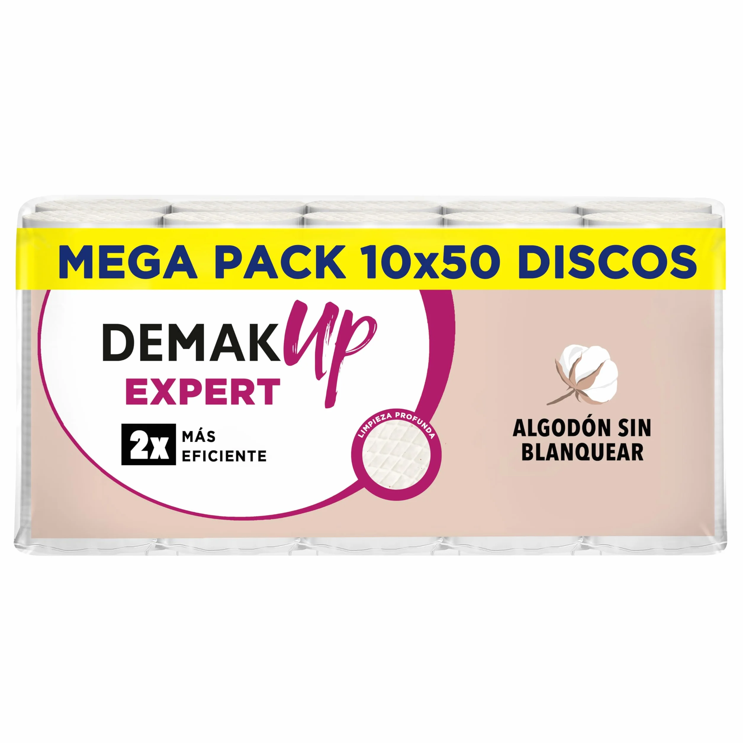Demak'Up Expert 10x50 Discos de algodón desmaquillantes Ovales - Fibra de Algodón Natural sin Blanquear - 500 Discos de algodón