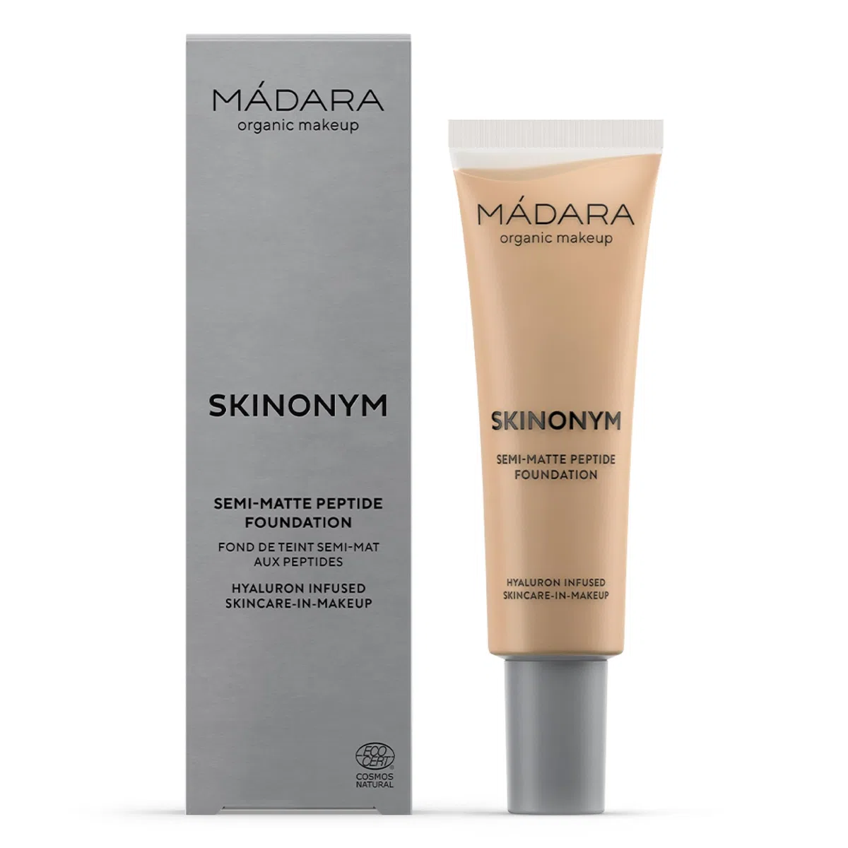 MÁDARA Organic Skincare | SKINONYM Base de Maquillaje Semimate con Péptidos #40 Sand 30 ml – Base Natural con Péptidos que favorecen la Producción de Colágeno, Acabado Semimate