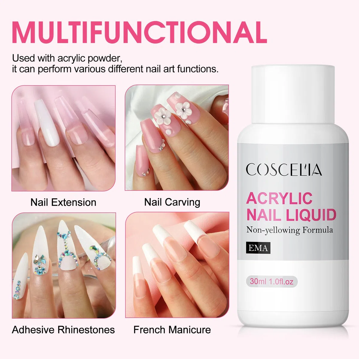COSCELIA Kit Uñas Acrilicas Completo 21 Colors Acrilico para Uñas Profesional y 30ml Monomero, Glitter Polvo Acrilico para Uñas Acrilico Uñas Extensión Kit para Principiante y Profesional