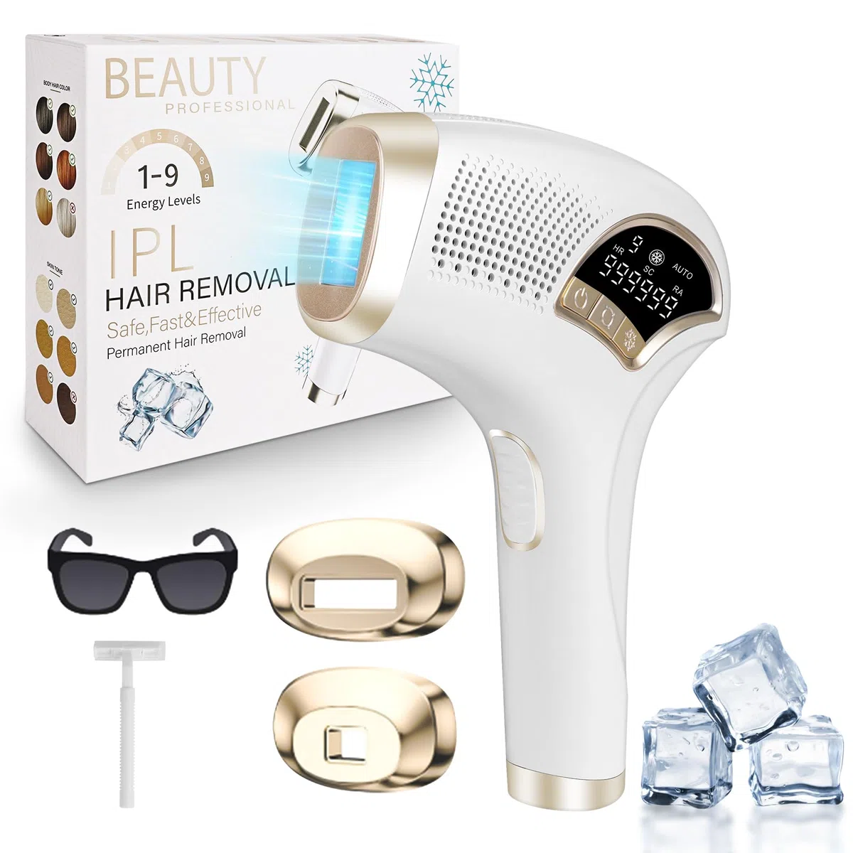 ACWOO 3 en 1 Depiladora Laser con Función de Enfriamiento, IPL Depiladora luz Pulsada Indolora con 9 Ajustes de Nivel de Energía y 3 Funciones-HR/SC/RA, Hombre, Mujer, Cara, Axilas, Piernas, Cuerpo
