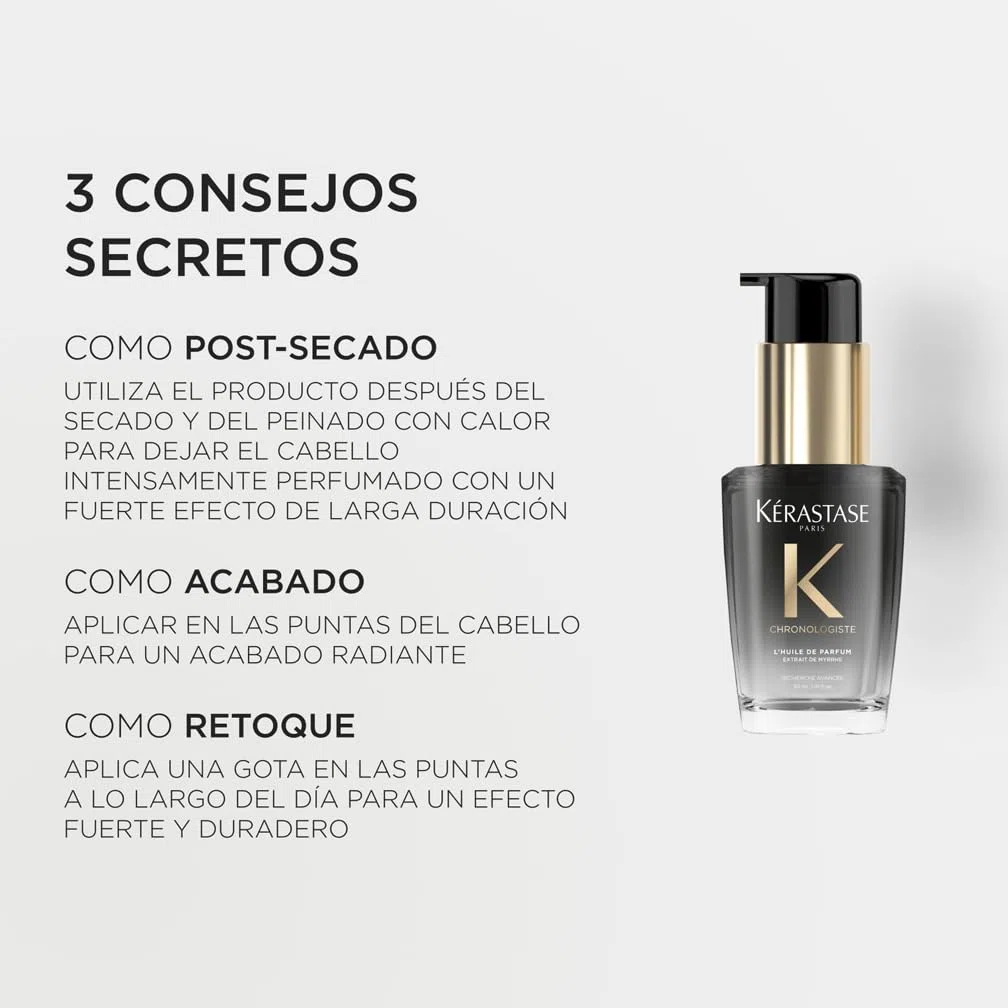Kérastase Chronologiste, Aceite Perfumado Sin Aclarado, Aporta Nutrición y Fuerza, Brillo y Aroma Floral Capilar, Con Notas de Rosa de Té y Peonía, Para Todo Tipo de Cabellos, Huile de Parfum, 30ml