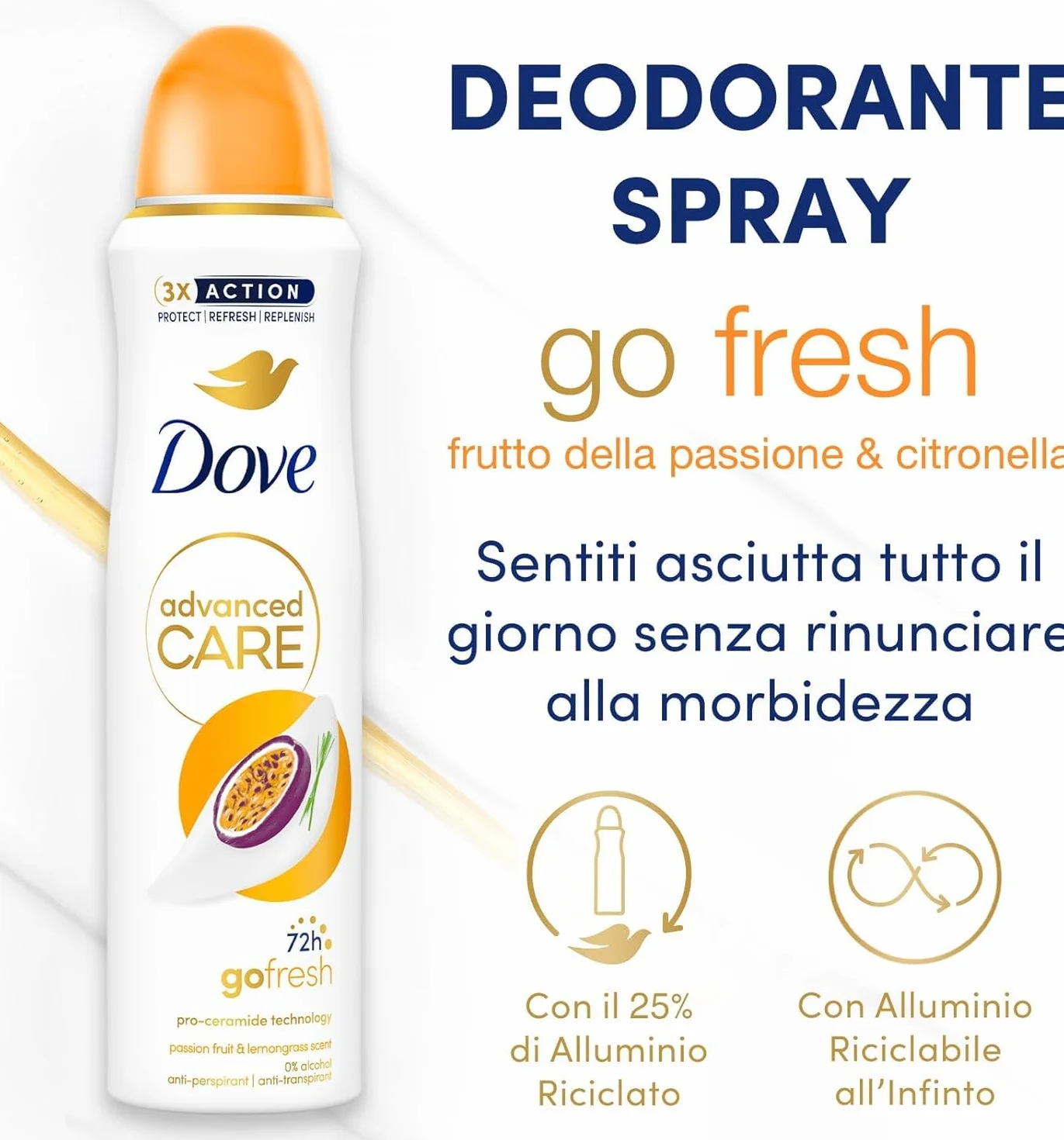 Dove Desodorante en spray Advanced Care Go Fresh Passion Fruit, con fórmula hidratante y delicada con la piel, sin alcohol, piel seca hasta 72 horas, desodorante para hombre y mujer, 6 unidades de 200