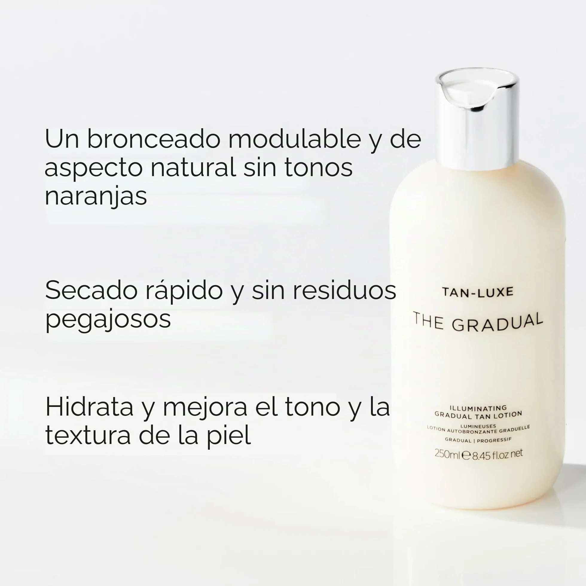 Tan Luxe THE GRADUAL Loción Autobronceadora, (250ml) Cuidado de la piel autobronceador con brillo gradual, libre de crueldad animal y vegano