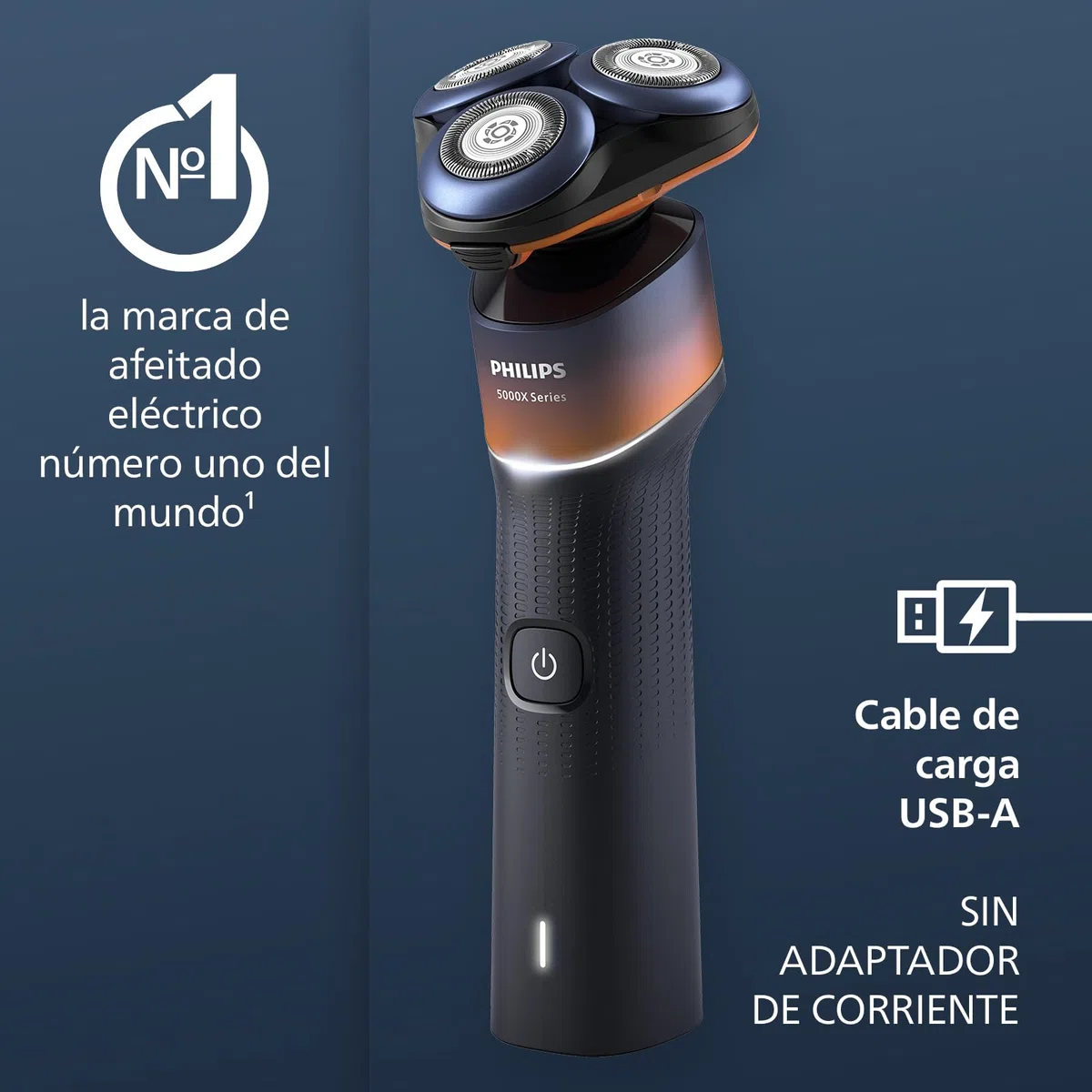 Philips Serie X5000 Afeitadora Eléctrica Hombre, Máquina de Afeitar Barba, 27 cuchillas, Cuida la piel, Cabezal flexible 360º, 50min de uso, En Seco y Húmedo, Recargable, X5012/00, Naranja