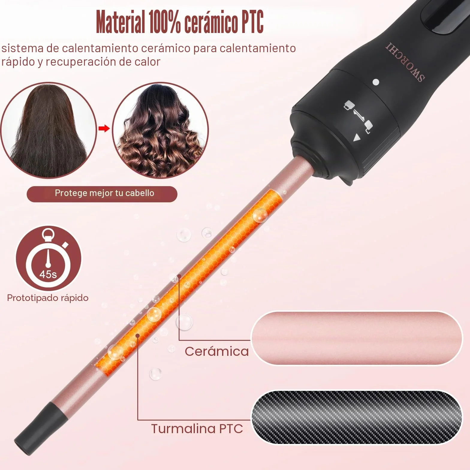 Rizador pelo Ondas Rizador de Pelo 3 en 1 Temperatura Ajustable Rizador Pelo 9-32mm Tenacillas para Rizar el Pelo Profesional Pantalla LCD Curling Iron para Rizos Grandes y Pequeños