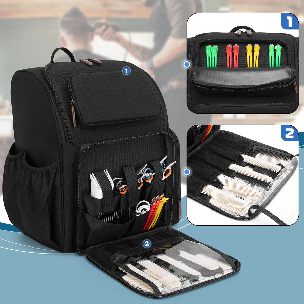BAFASO Mochila de Peluquería Aislamiento, Bolsa de Viaje para Peluquería para Divisor Semidesmontable y Dos Bolsillos Extraíbles (Sin Accesorios), Negro
